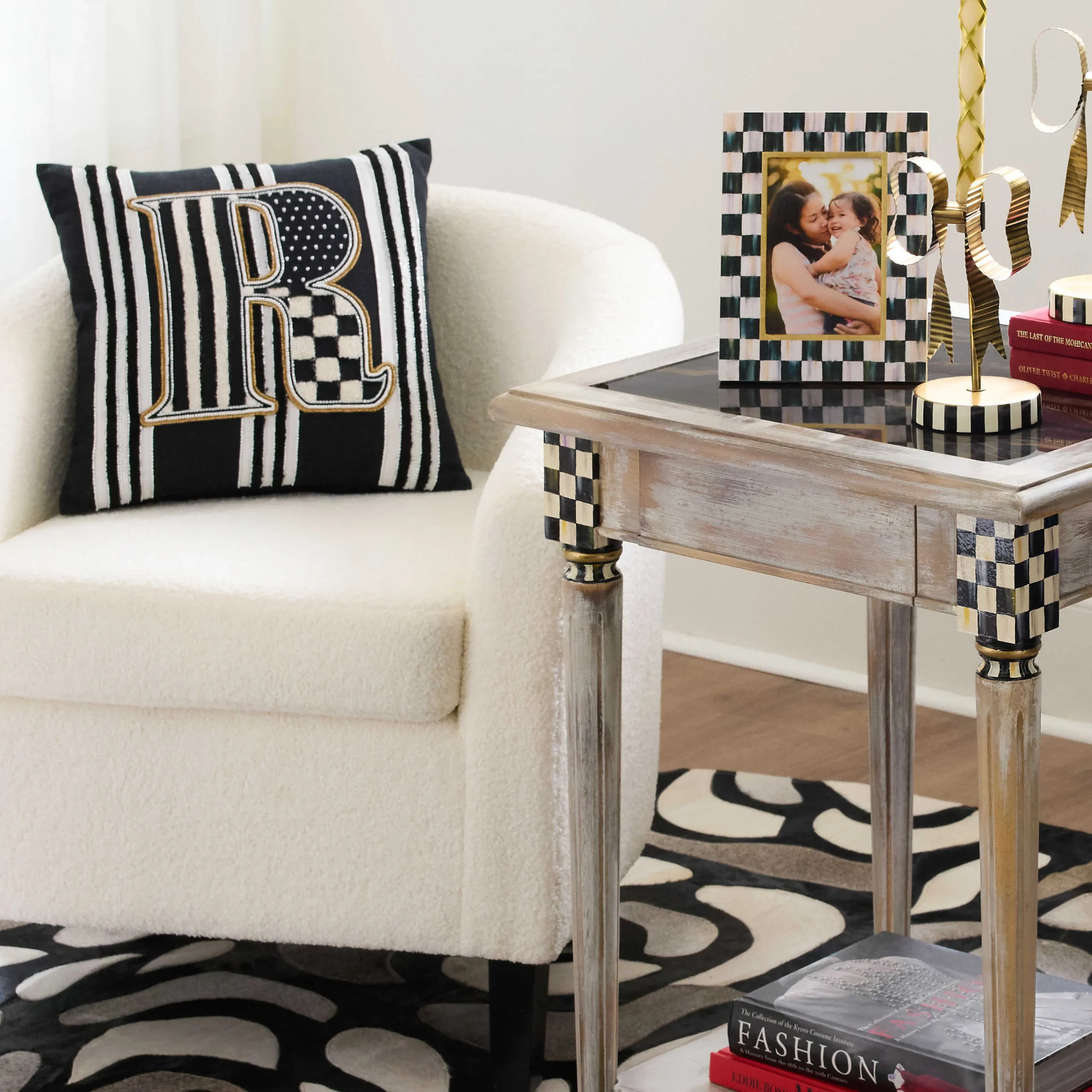 MacKenzie-Childs Monogram R Beaded Throw Pillow| Pillows, Throws, & Cushions