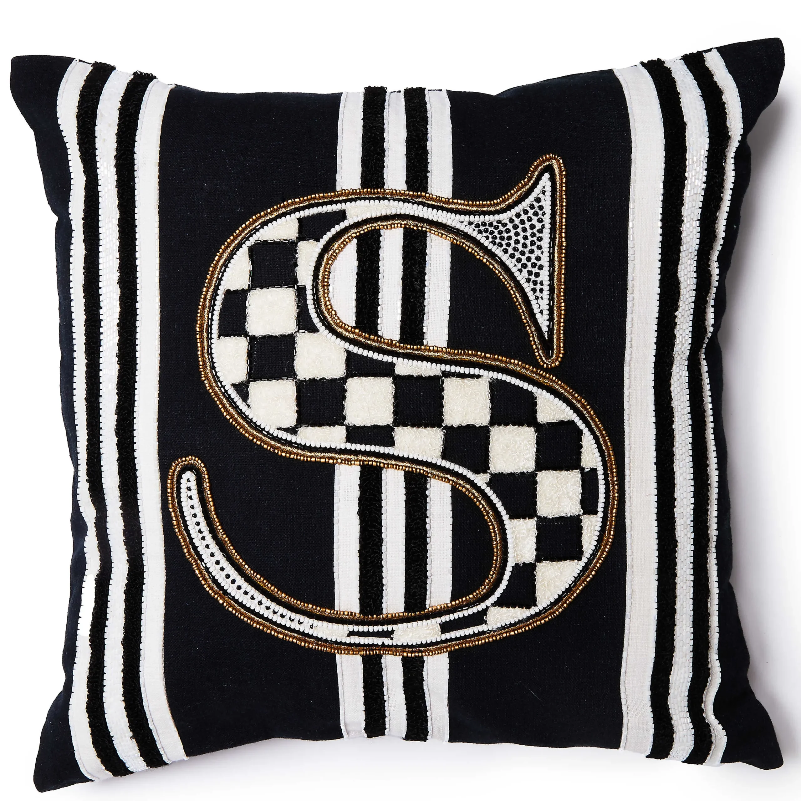 MacKenzie-Childs Monogram S Beaded Throw Pillow| Pillows, Throws, & Cushions