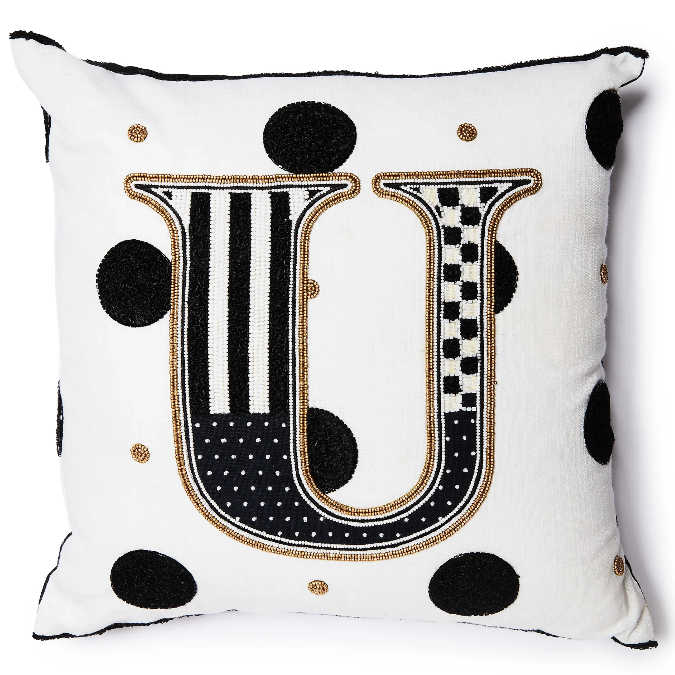 MacKenzie-Childs Monogram U Beaded Throw Pillow| Pillows, Throws, & Cushions
