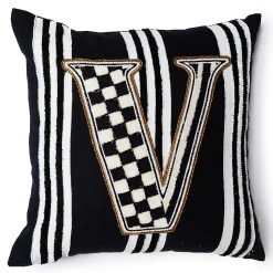 MacKenzie-Childs Monogram V Beaded Throw Pillow| Pillows, Throws, & Cushions
