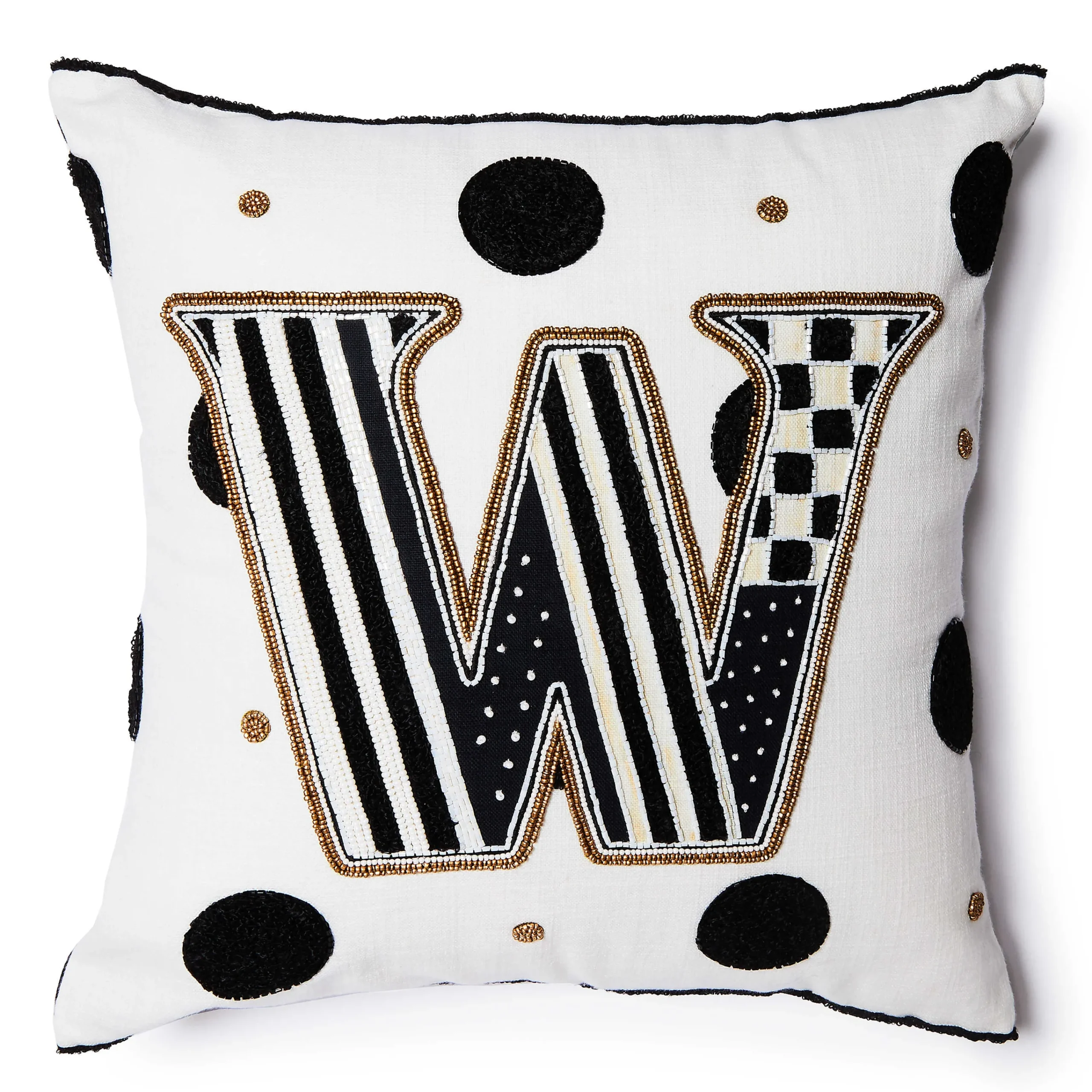 MacKenzie-Childs Monogram W Beaded Throw Pillow| Pillows, Throws, & Cushions