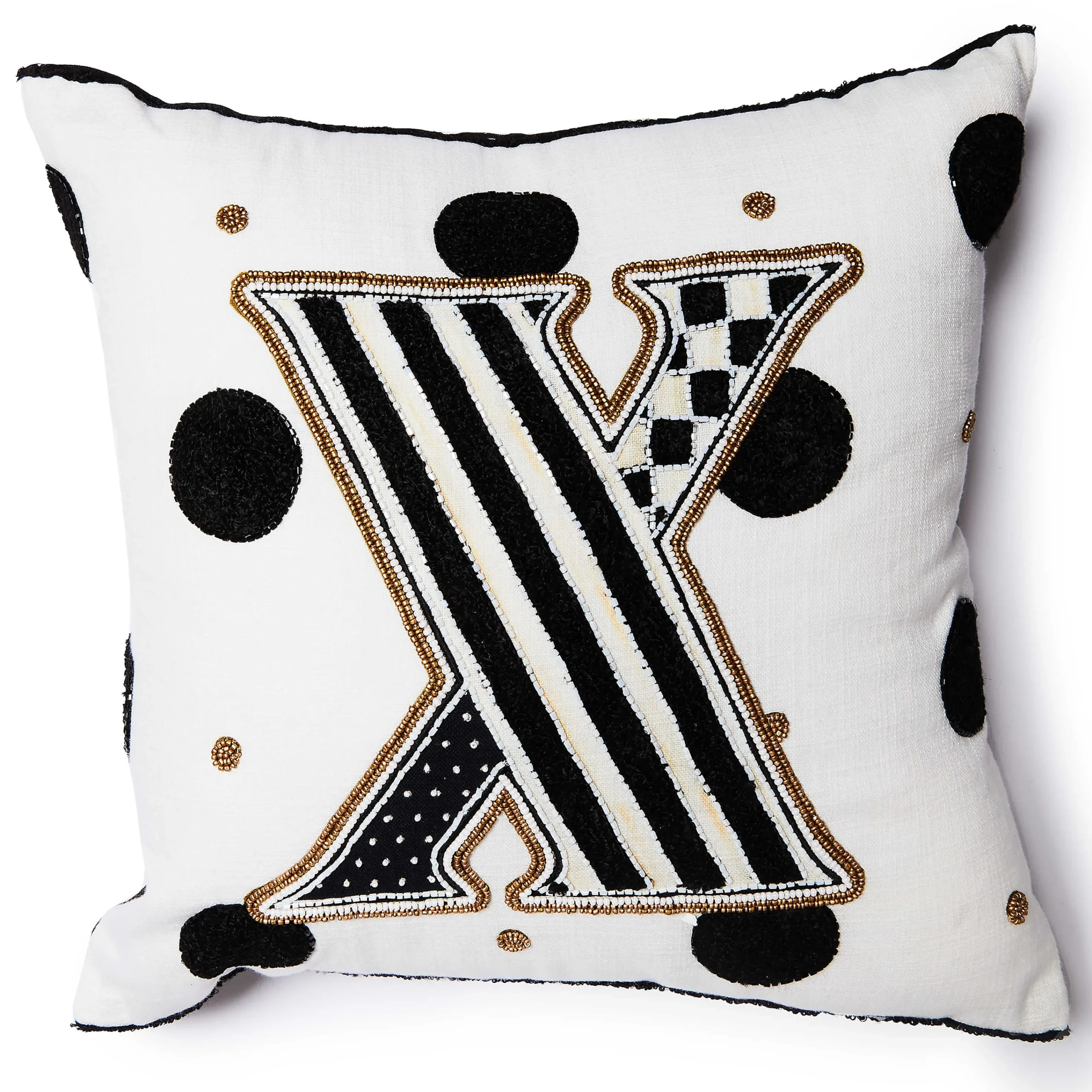 MacKenzie-Childs Monogram X Beaded Throw Pillow| Pillows, Throws, & Cushions
