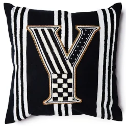 MacKenzie-Childs Monogram Y Beaded Throw Pillow| Pillows, Throws, & Cushions