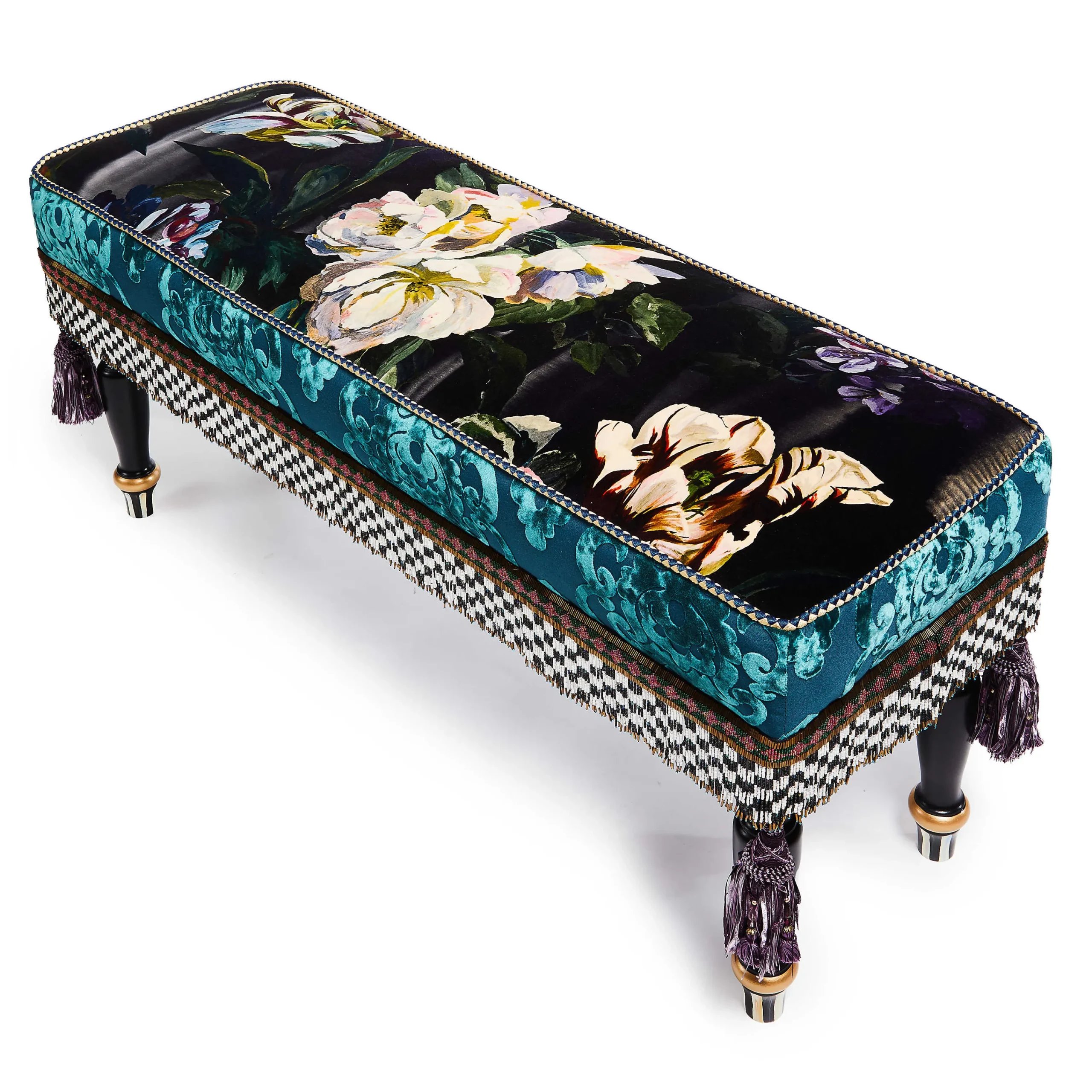 MacKenzie-Childs Moonlight Garden Floral Scuttlebutt Bench| Living Room|Bedroom
