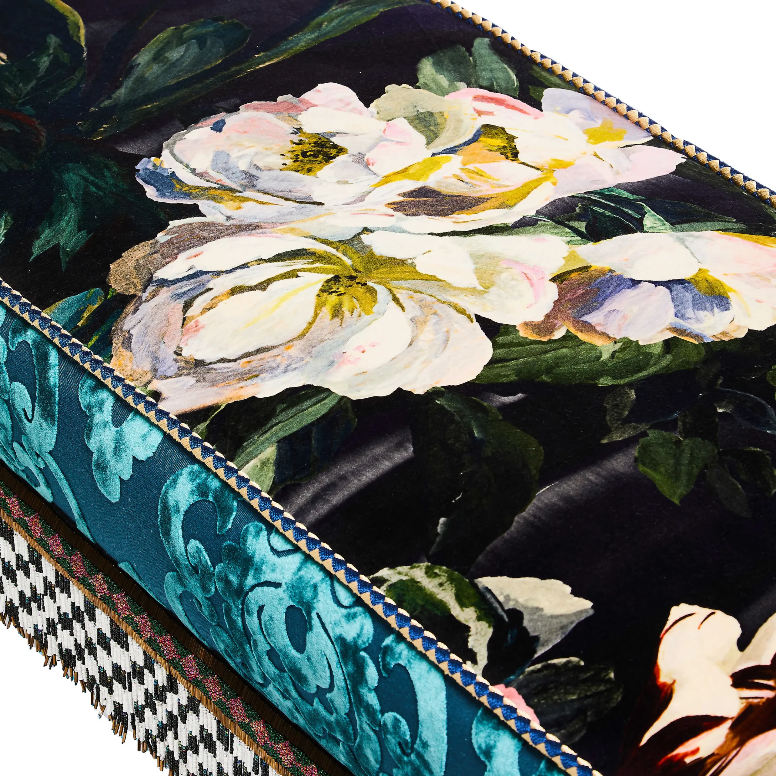 MacKenzie-Childs Moonlight Garden Floral Scuttlebutt Bench| Living Room|Bedroom