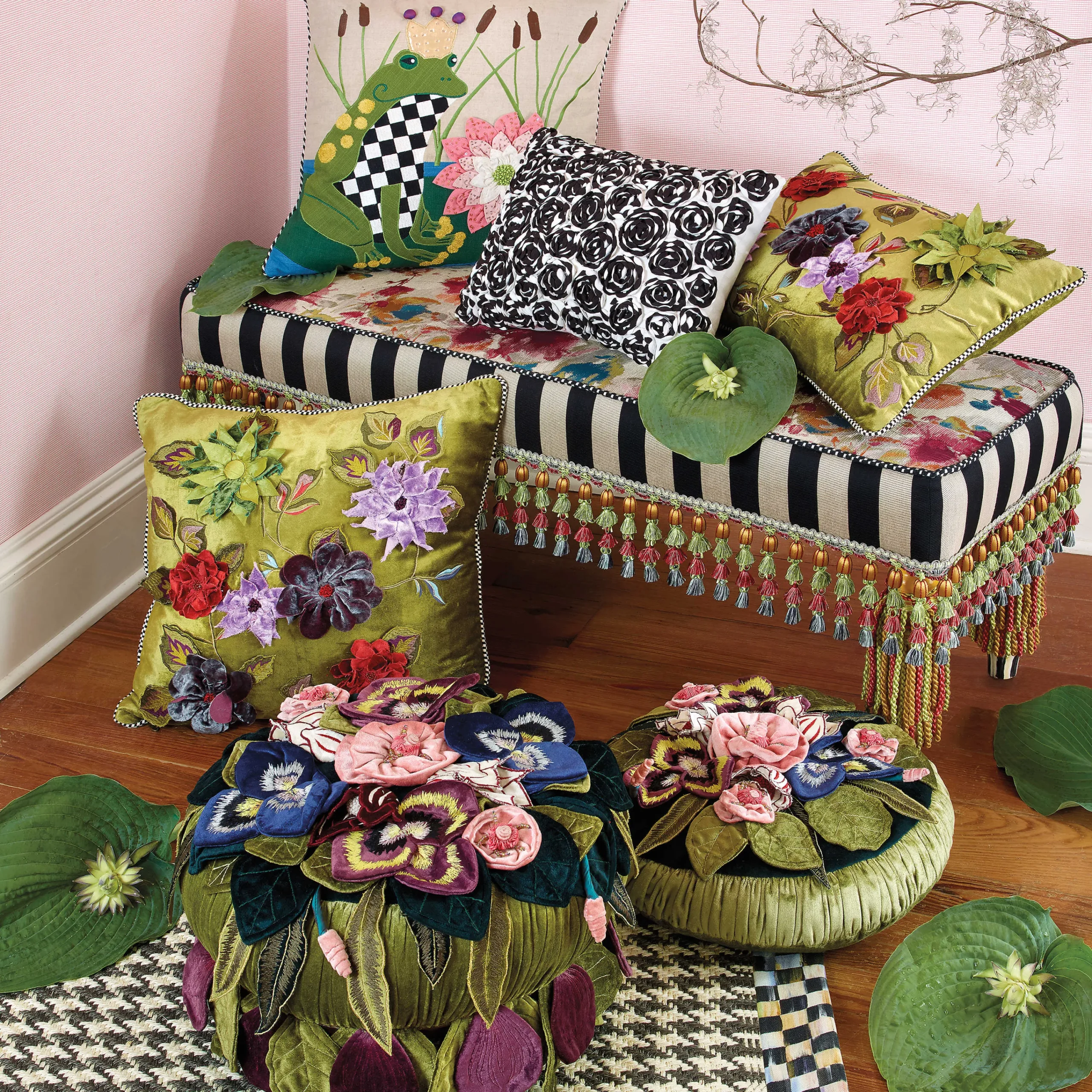 MacKenzie-Childs Moonlight Garden Footstool| Living Room