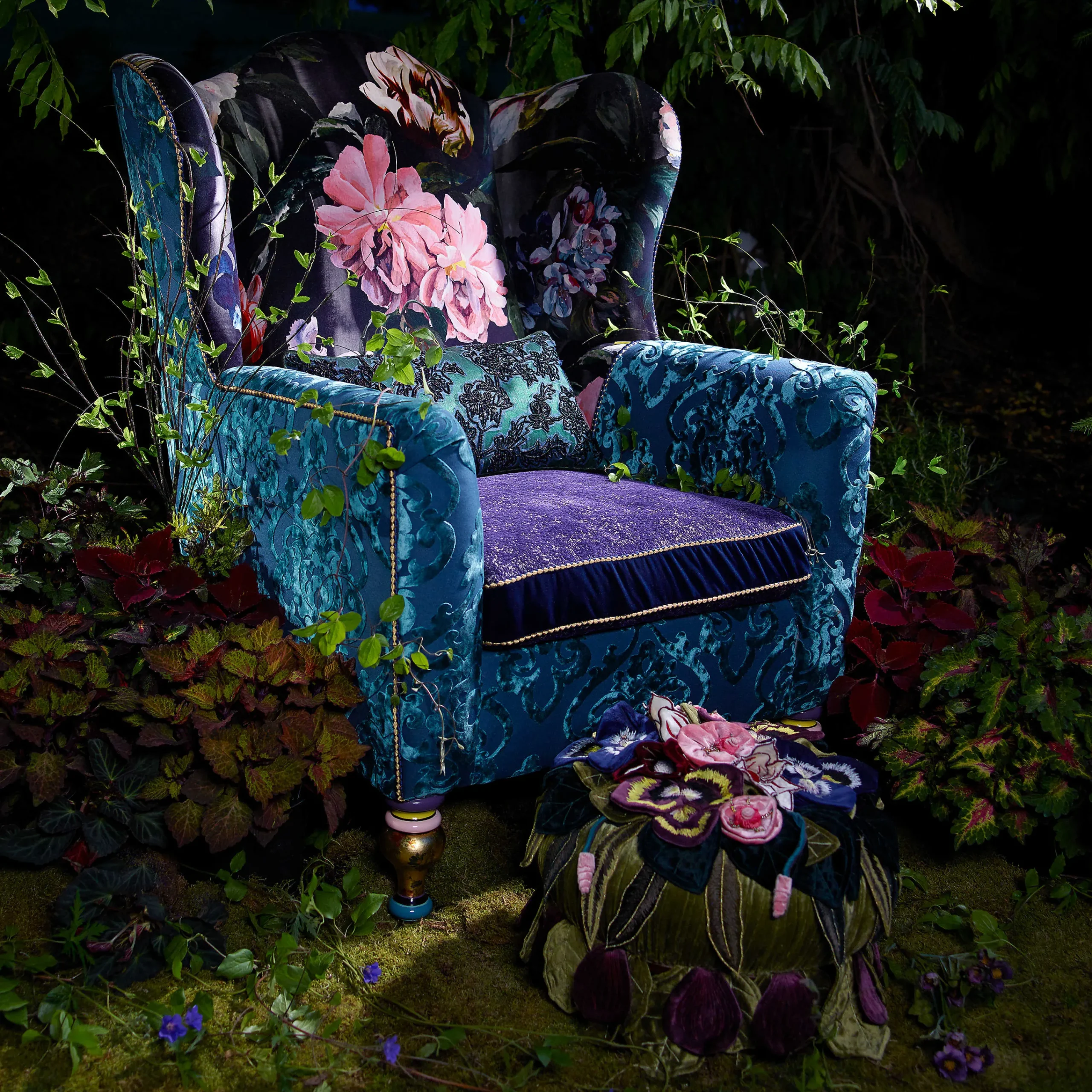 MacKenzie-Childs Moonlight Garden Footstool| Living Room