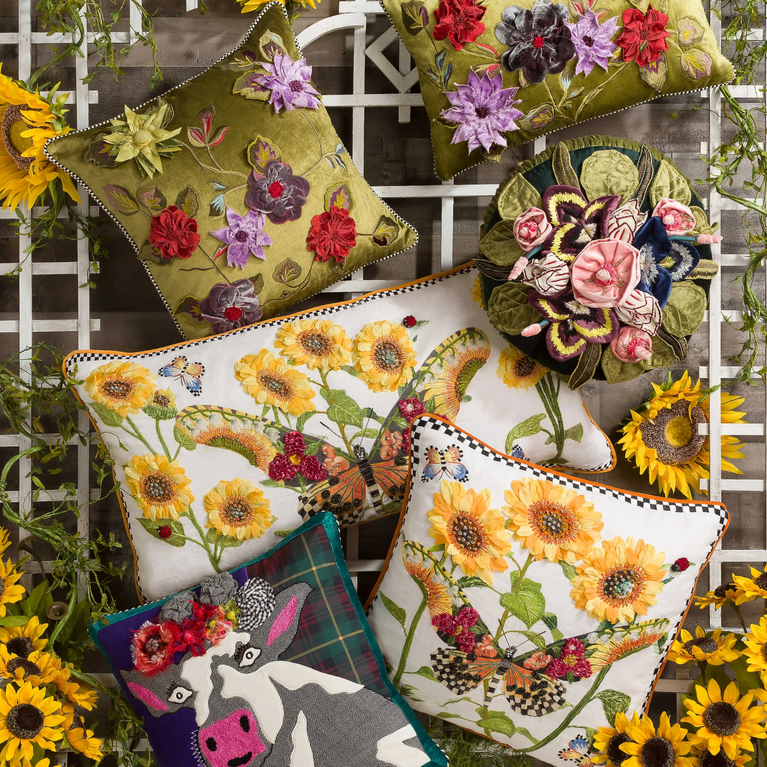 MacKenzie-Childs Moonlight Garden Round Throw Pillow| Pillows, Throws, & Cushions