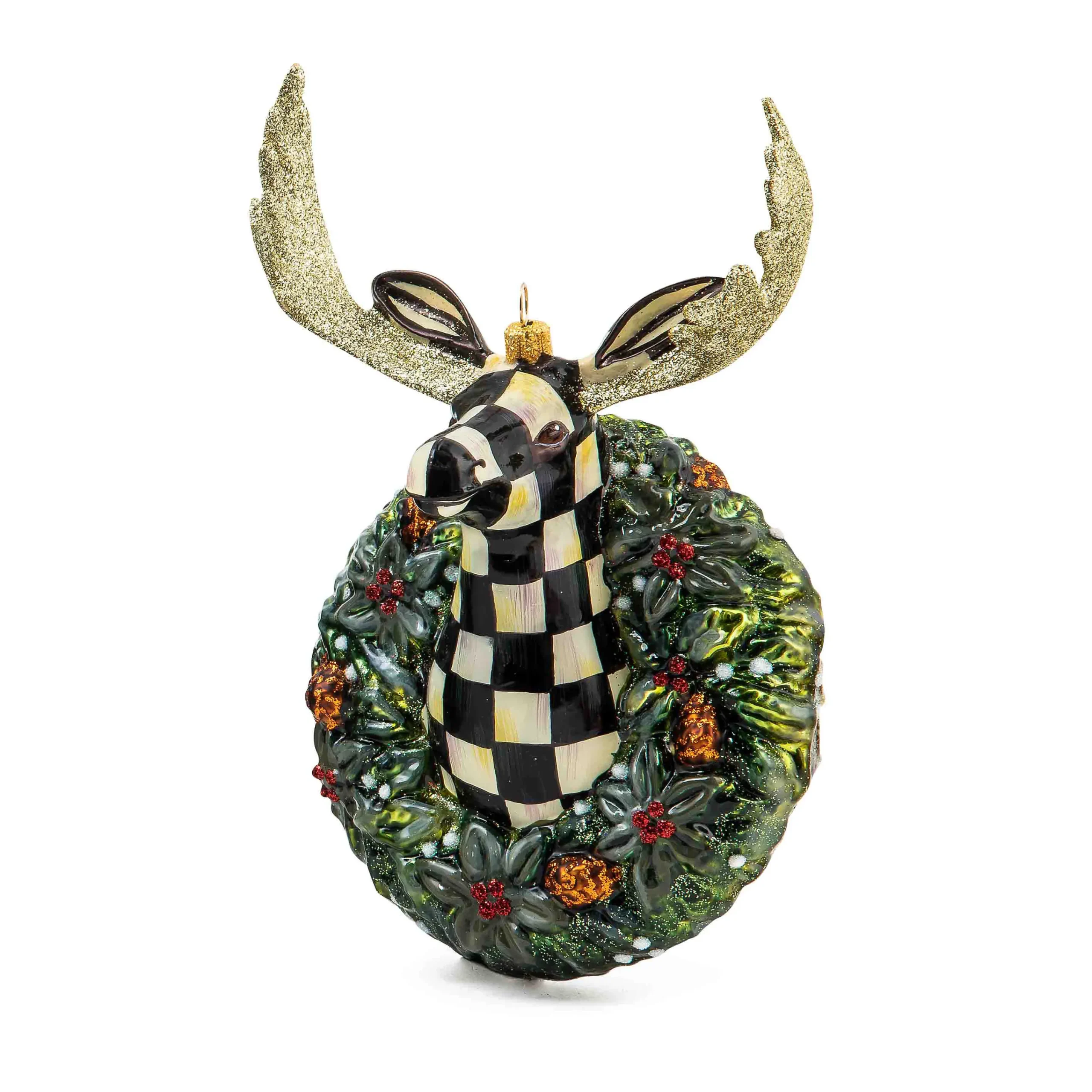 MacKenzie-Childs Moose Head Wreath Glass Ornament| Holiday