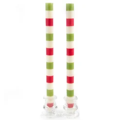 MacKenzie-Childs Multi Bands Red  Green  Dinner Candles, Set of 2| Holiday|Candles & Fragrances