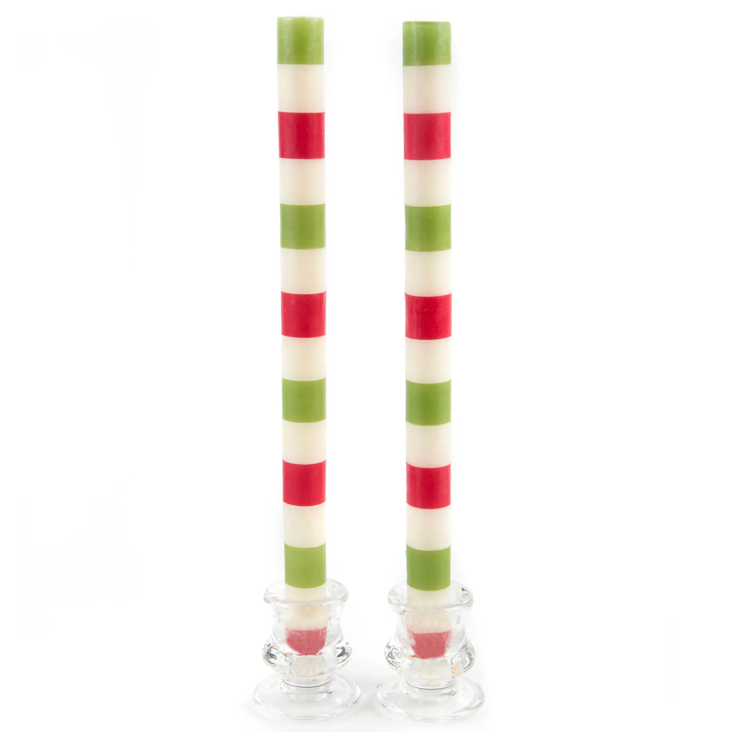MacKenzie-Childs Multi Bands Red Green Dinner Candles, Set of 2| Holiday|Candles & Fragrances