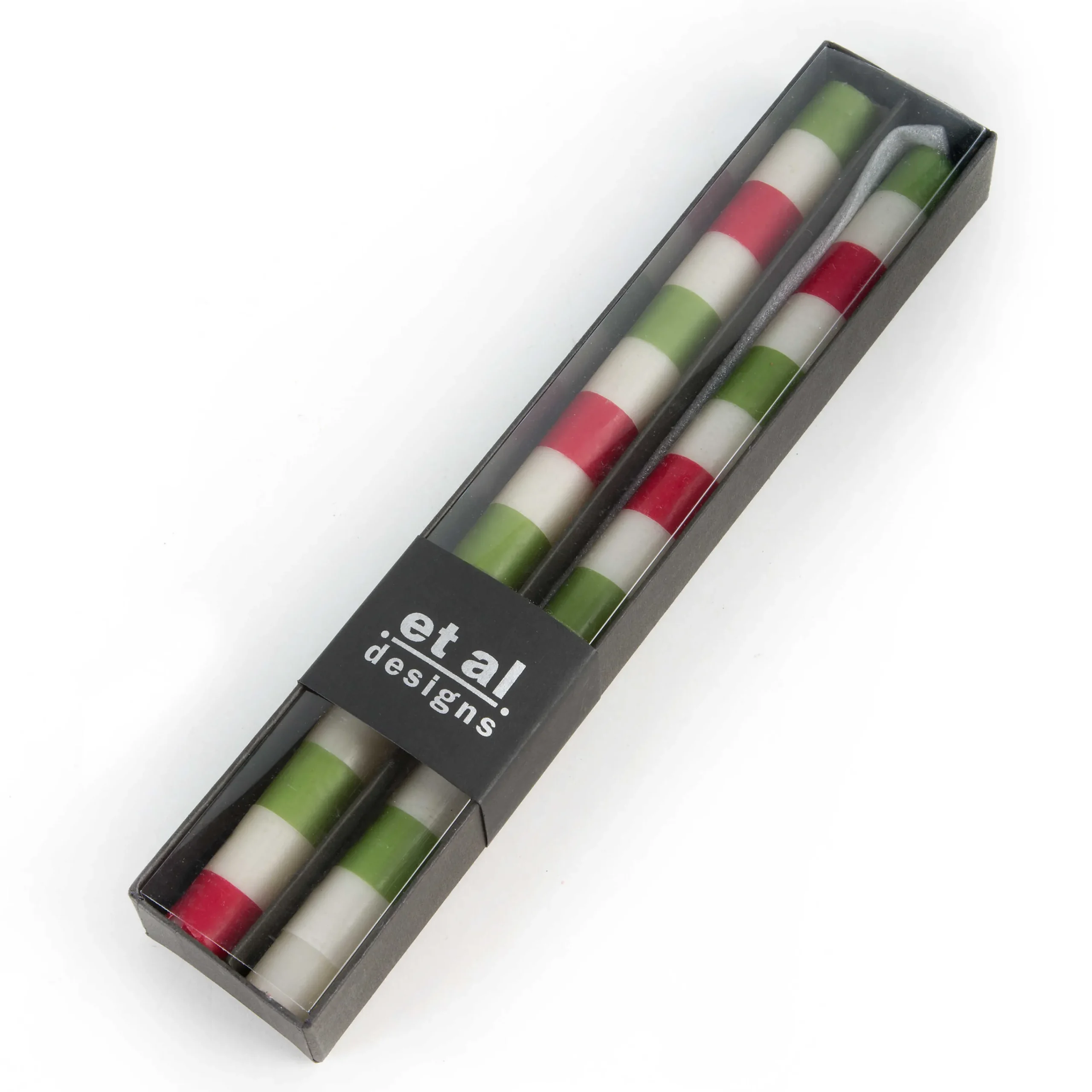 MacKenzie-Childs Multi Bands Red Green Dinner Candles, Set of 2| Holiday|Candles & Fragrances