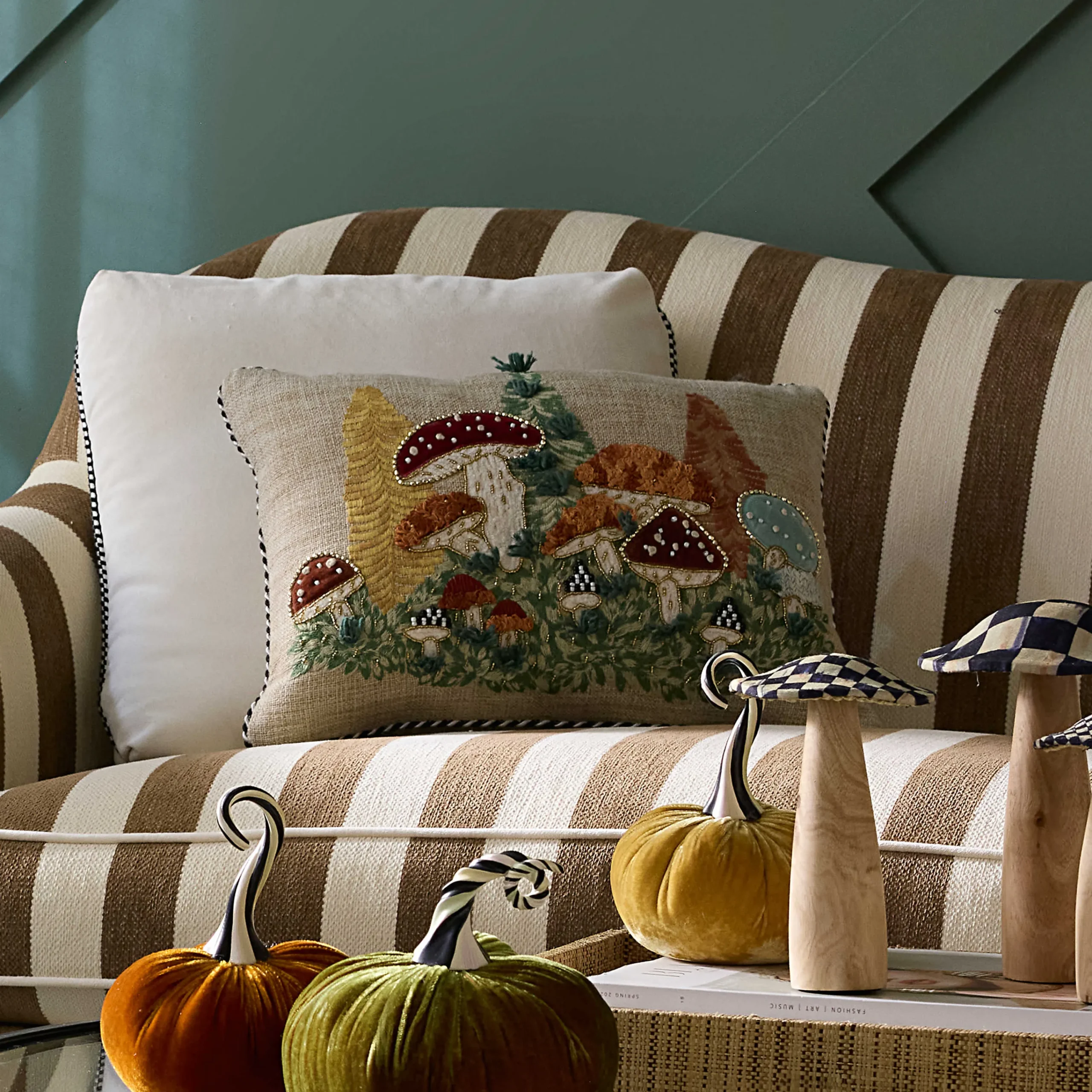 MacKenzie-Childs Mushroom Embellished Lumbar Pillow| Pillows, Throws, & Cushions