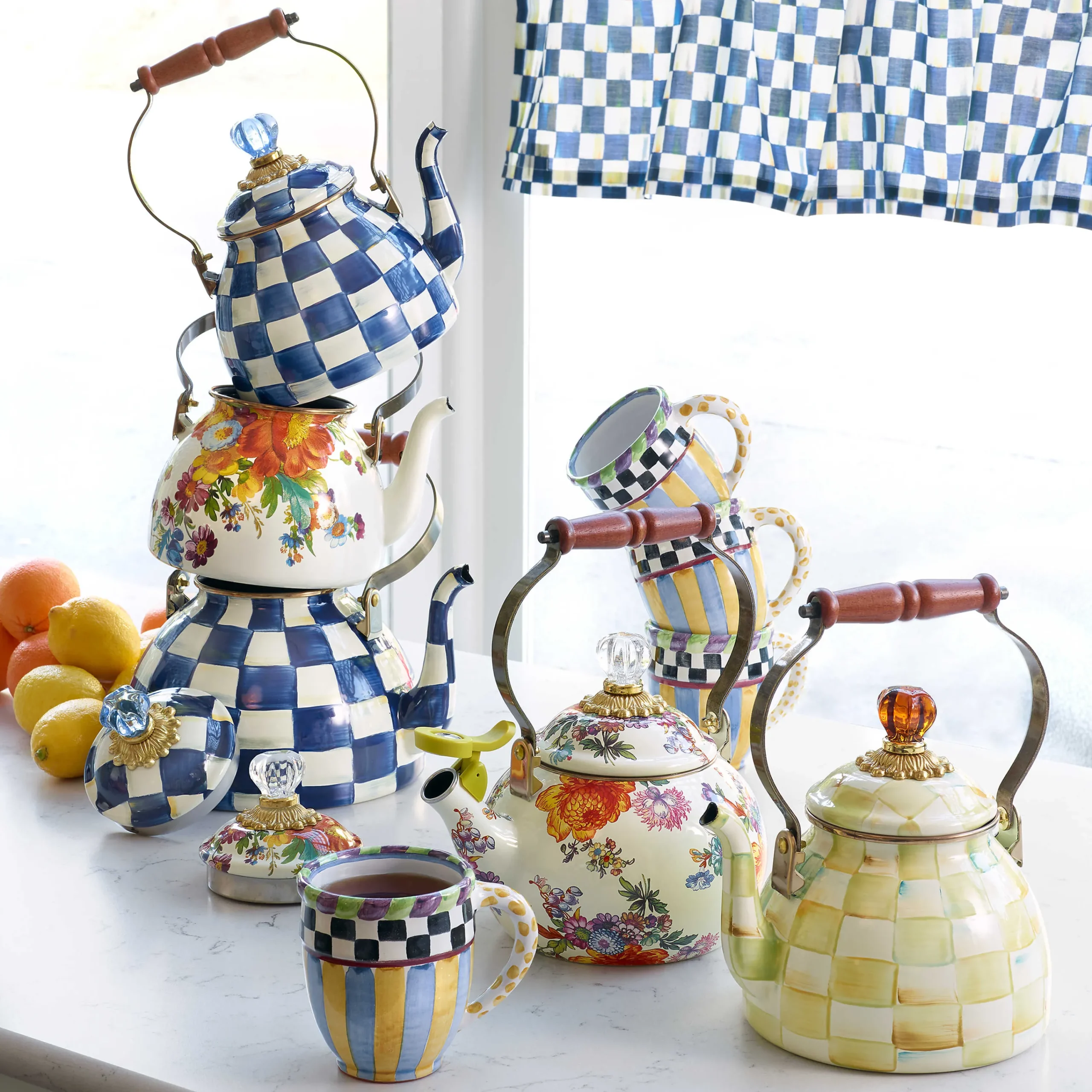 MacKenzie-Childs Parchment Check 2 Quart Tea Kettle| Tea Kettles