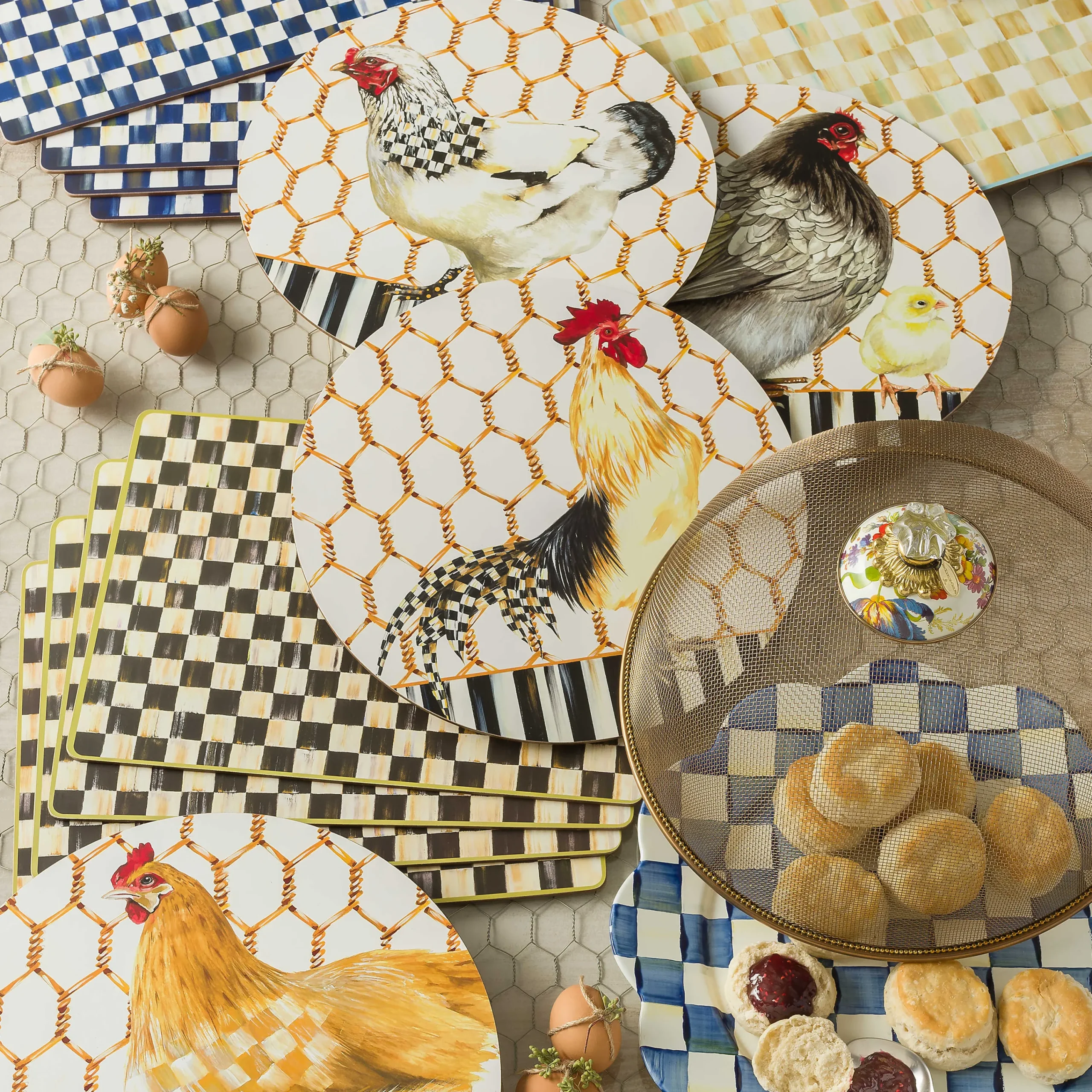 MacKenzie-Childs Parchment Check Cork Back Placemats, Set of 4| Table Accessories|Kitchen & Table Linens
