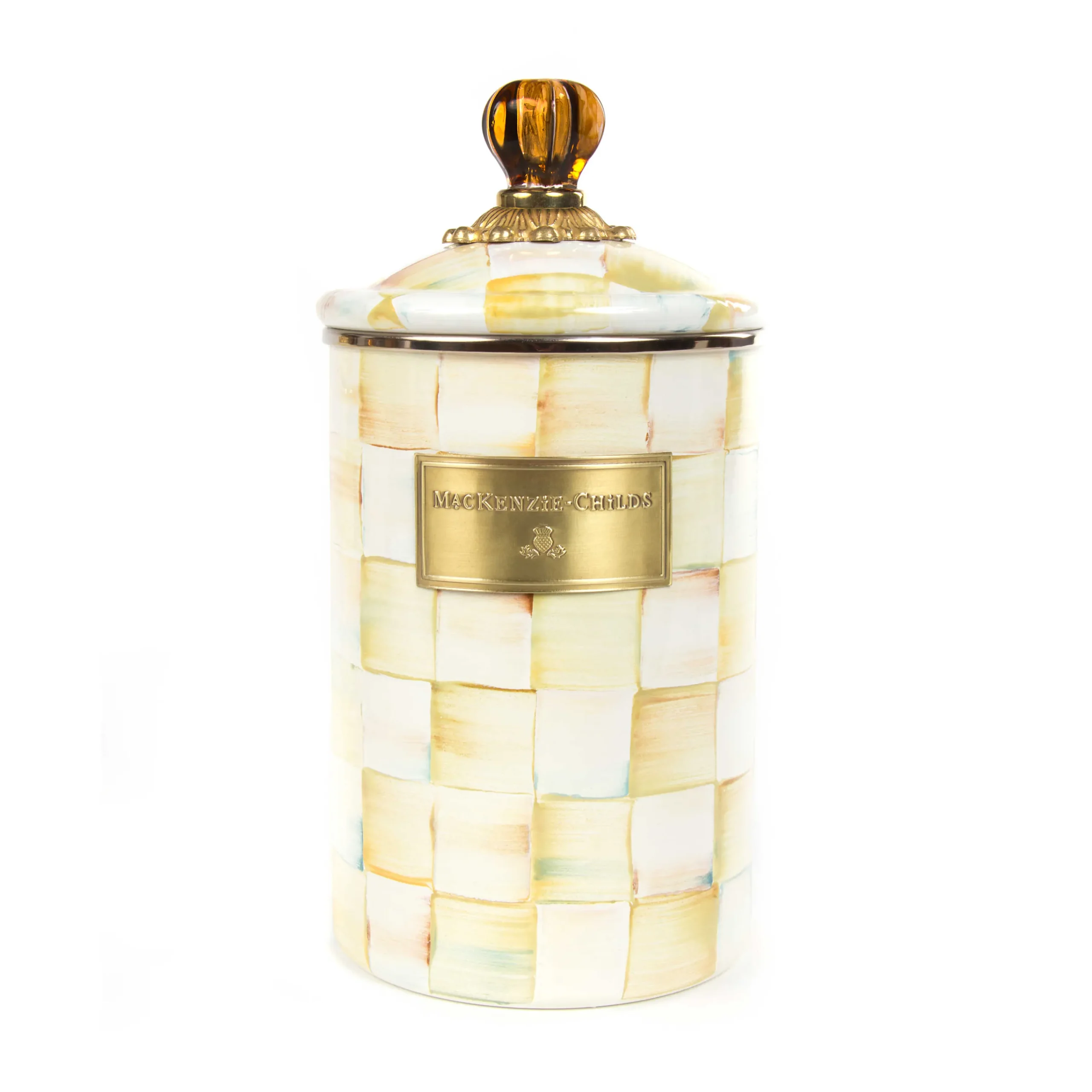 MacKenzie-Childs Parchment Check Large Canister| Room Accents|Kitchen Storage & Organization