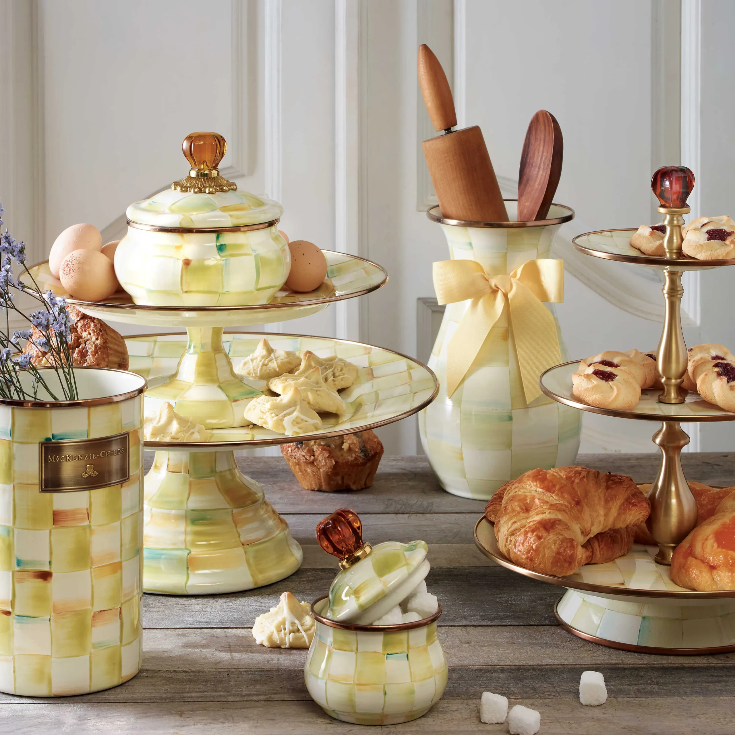MacKenzie-Childs Parchment Check Utensil Holder| Kitchen Storage & Organization