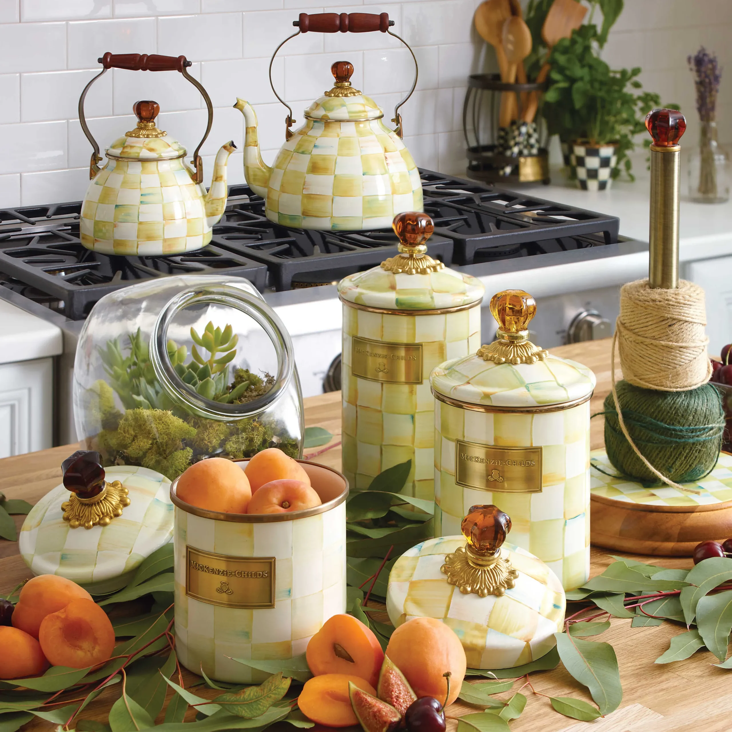 MacKenzie-Childs Parchment Check Wood Paper Towel Holder| Kitchen Storage & Organization
