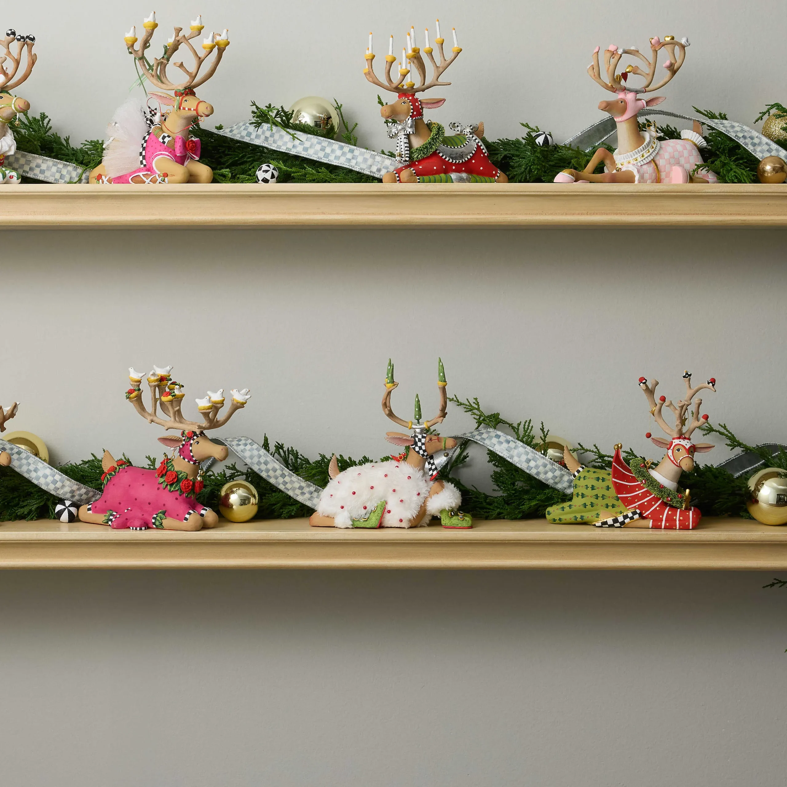 MacKenzie-Childs Patience Brewster Dash Away Sitting Blitzen Reindeer Figure| Holiday|Room Accents