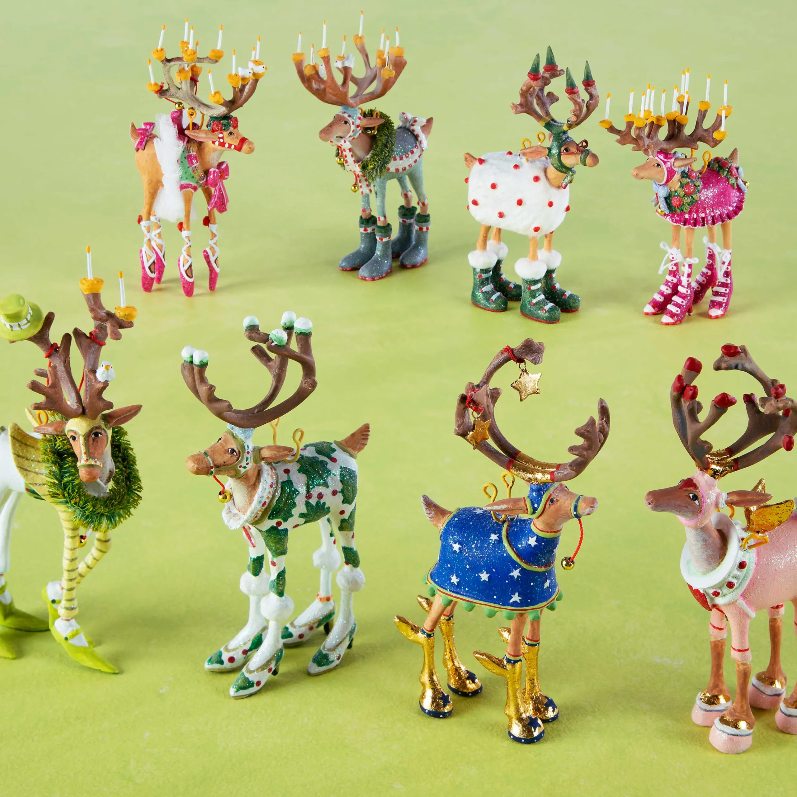 MacKenzie-Childs Patience Brewster Dash Away Reindeer Mini Ornaments Set| Holiday