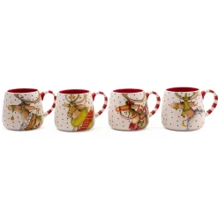 MacKenzie-Childs Patience Brewster Dash Away Reindeer Mugs, Set of 4| Holiday|Drinkware