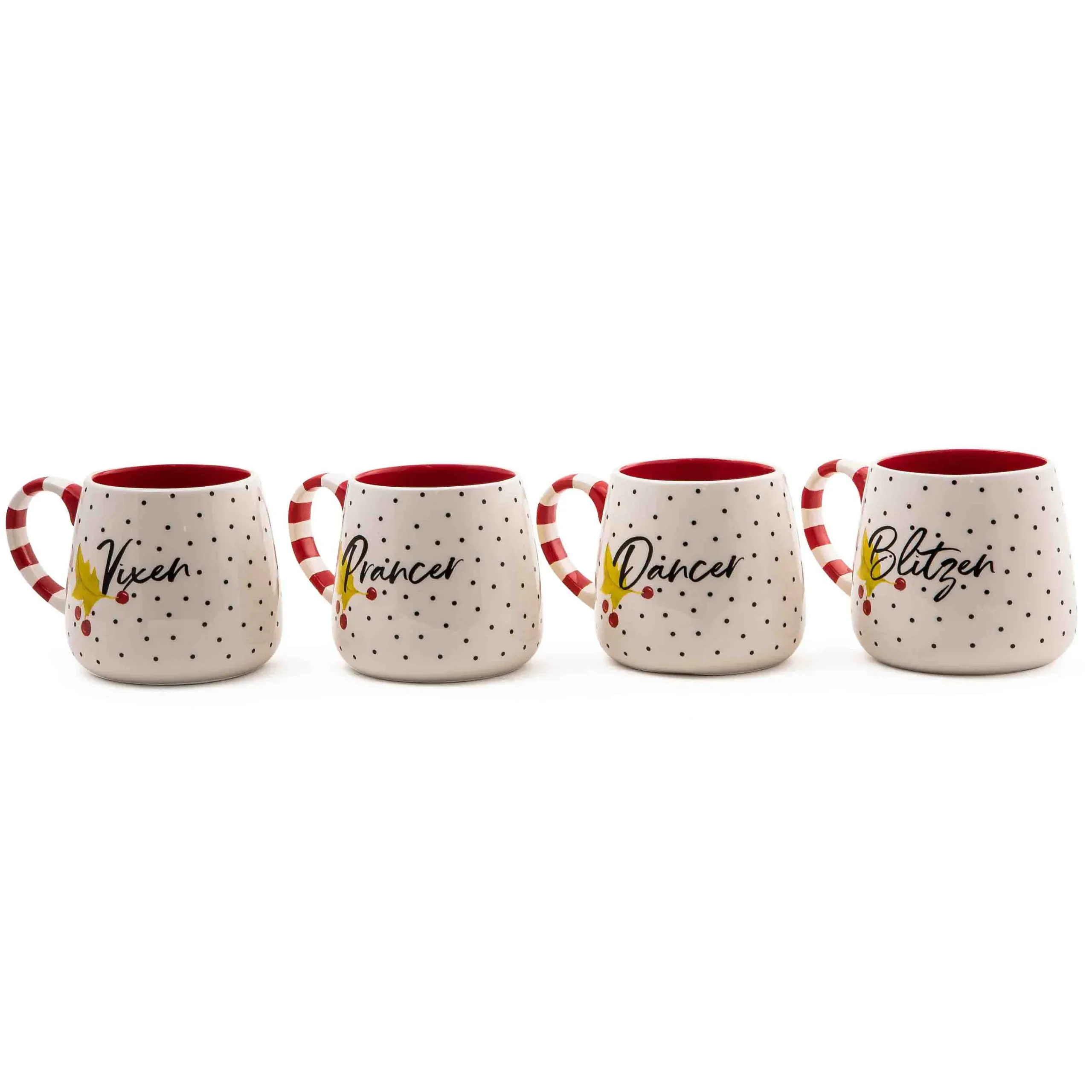 MacKenzie-Childs Patience Brewster Dash Away Reindeer Mugs, Set of 4| Holiday|Drinkware