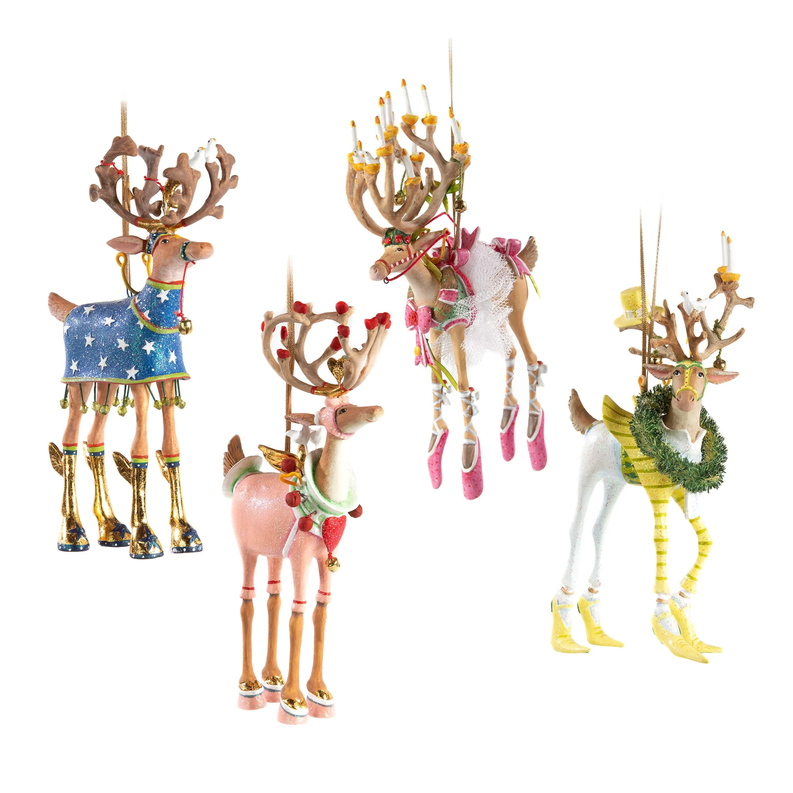 MacKenzie-Childs Patience Brewster Dash Away Reindeer Ornament Set-B| Holiday