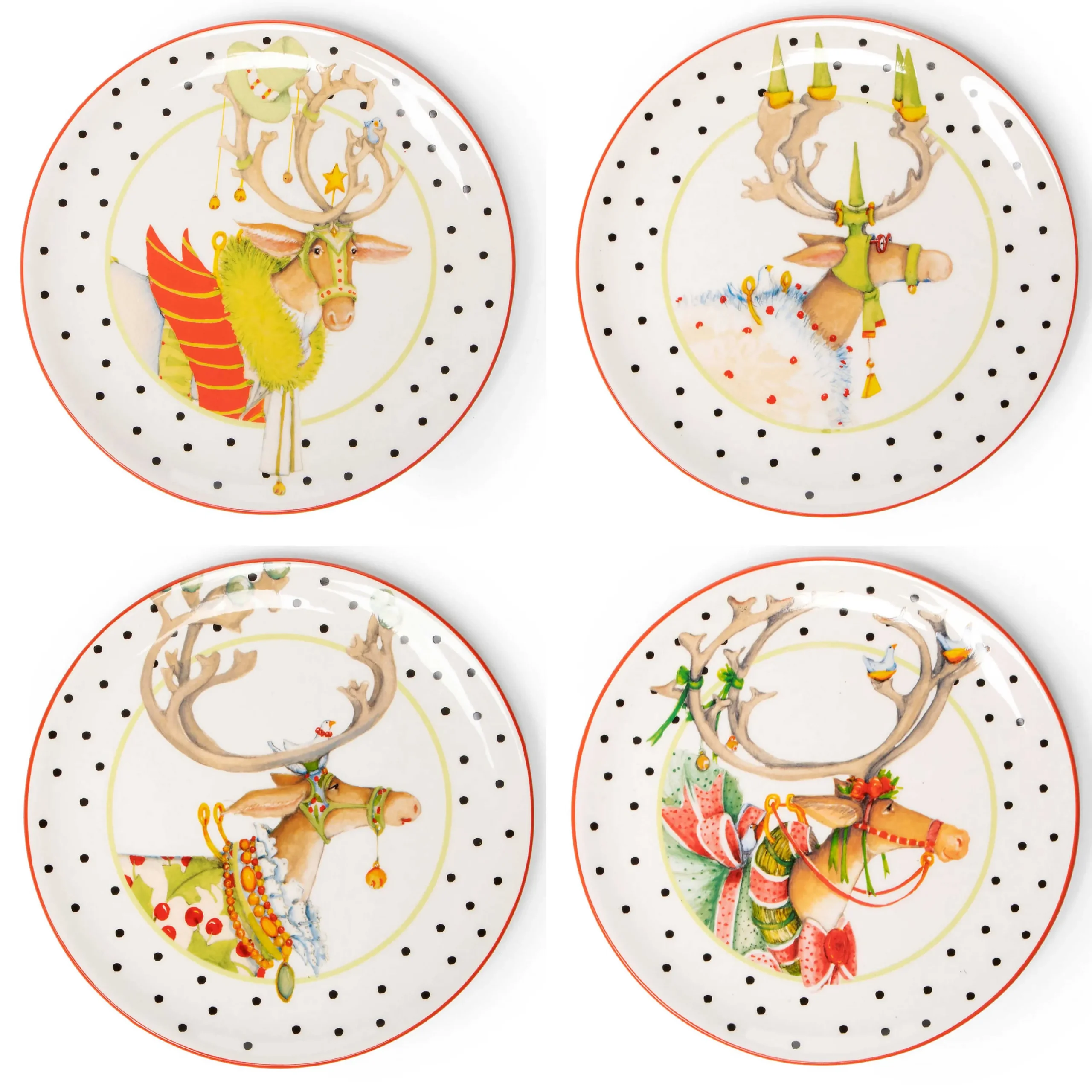 MacKenzie-Childs Patience Brewster Dash Away Dessert Plates, Set of 4| Holiday|Dinnerware & Flatware