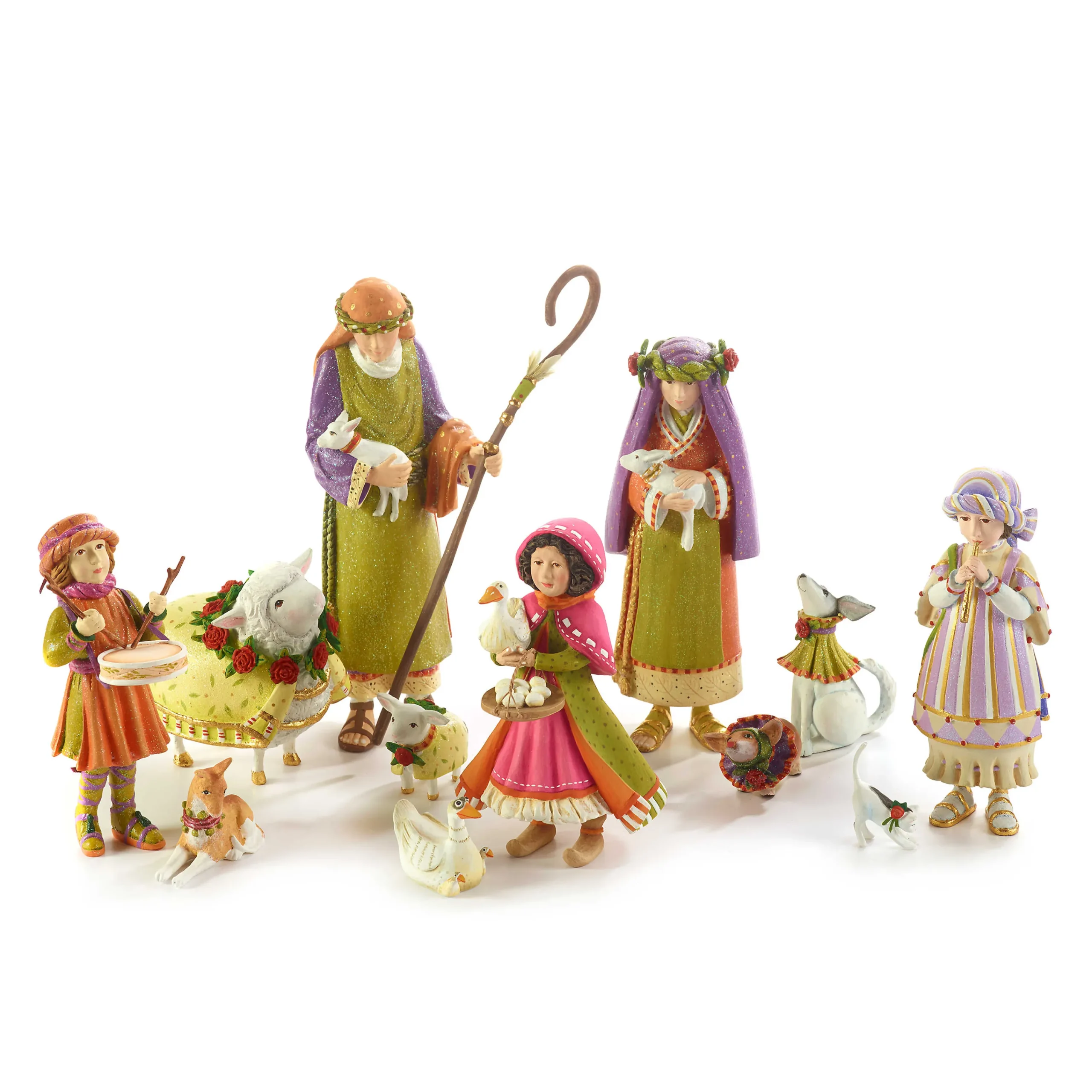 MacKenzie-Childs Patience Brewster Nativity Piping Girl with Kitten Figures| Holiday|Room Accents