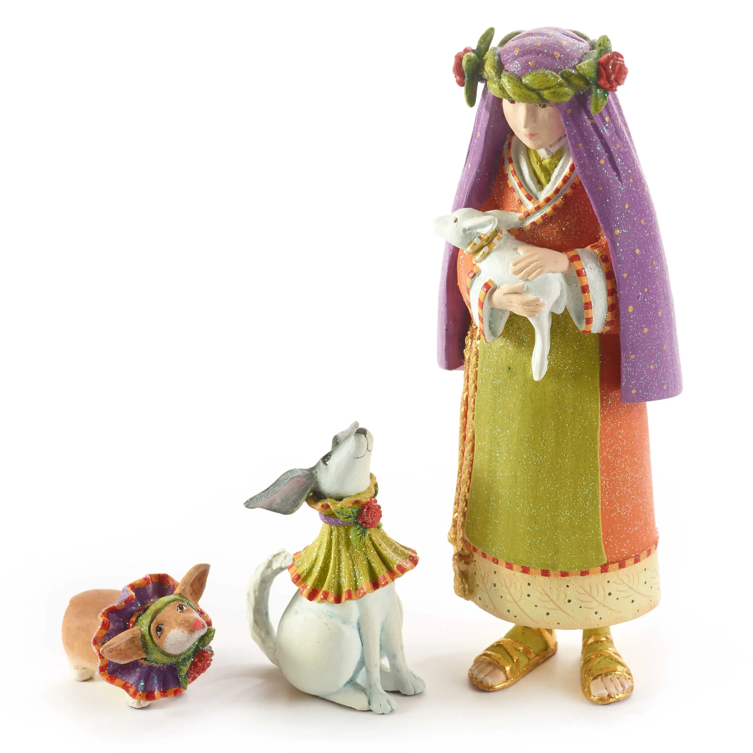 MacKenzie-Childs Patience Brewster Nativity Shepherdess with Dog Figures| Holiday|Room Accents