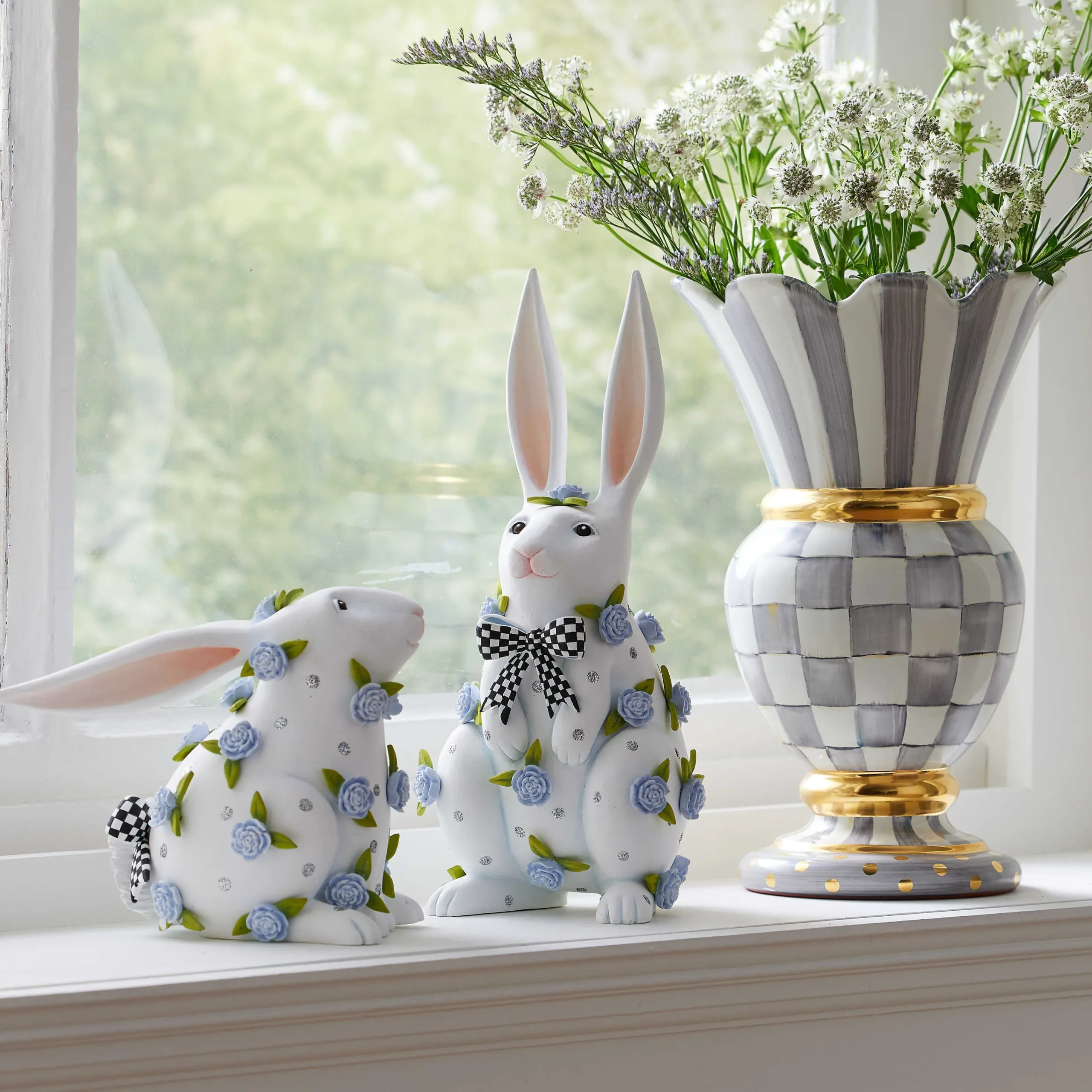 MacKenzie-Childs Patience Brewster Periwinkle Peony Standing Rabbit| Easter|Spring