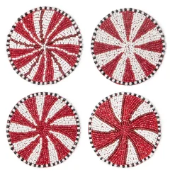 MacKenzie-Childs Peppermint Beaded Coasters, Set of 4| Holiday|Kitchen & Dining Sets