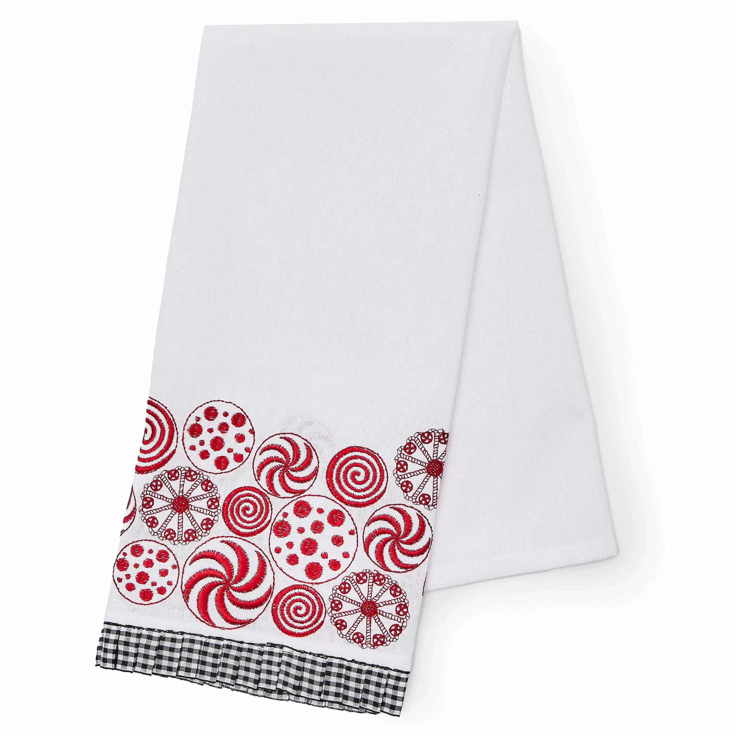 MacKenzie-Childs Peppermint Embroidered Dish Towel| Holiday|Kitchen & Table Linens