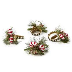 MacKenzie-Childs Peppermint Pine Napkin Rings, Set of 4| Table Accessories|Kitchen & Table Linens