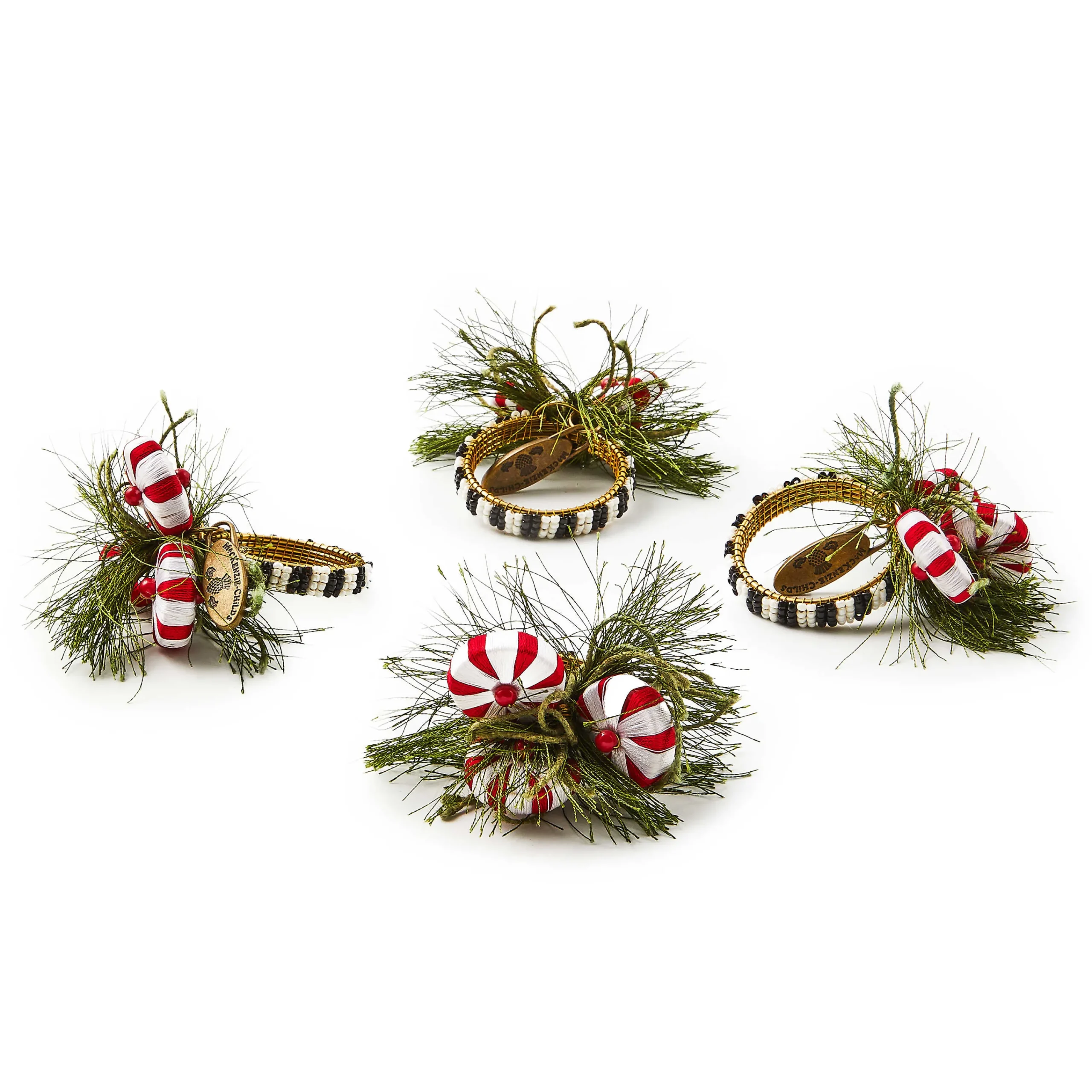 MacKenzie-Childs Peppermint Pine Napkin Rings, Set of 4| Table Accessories|Kitchen & Table Linens