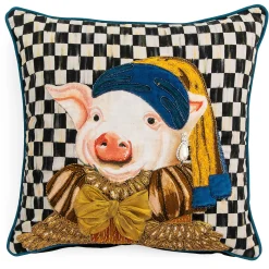 MacKenzie-Childs Pig With Pearl Earring Throw Pillow| Pillows, Throws, & Cushions