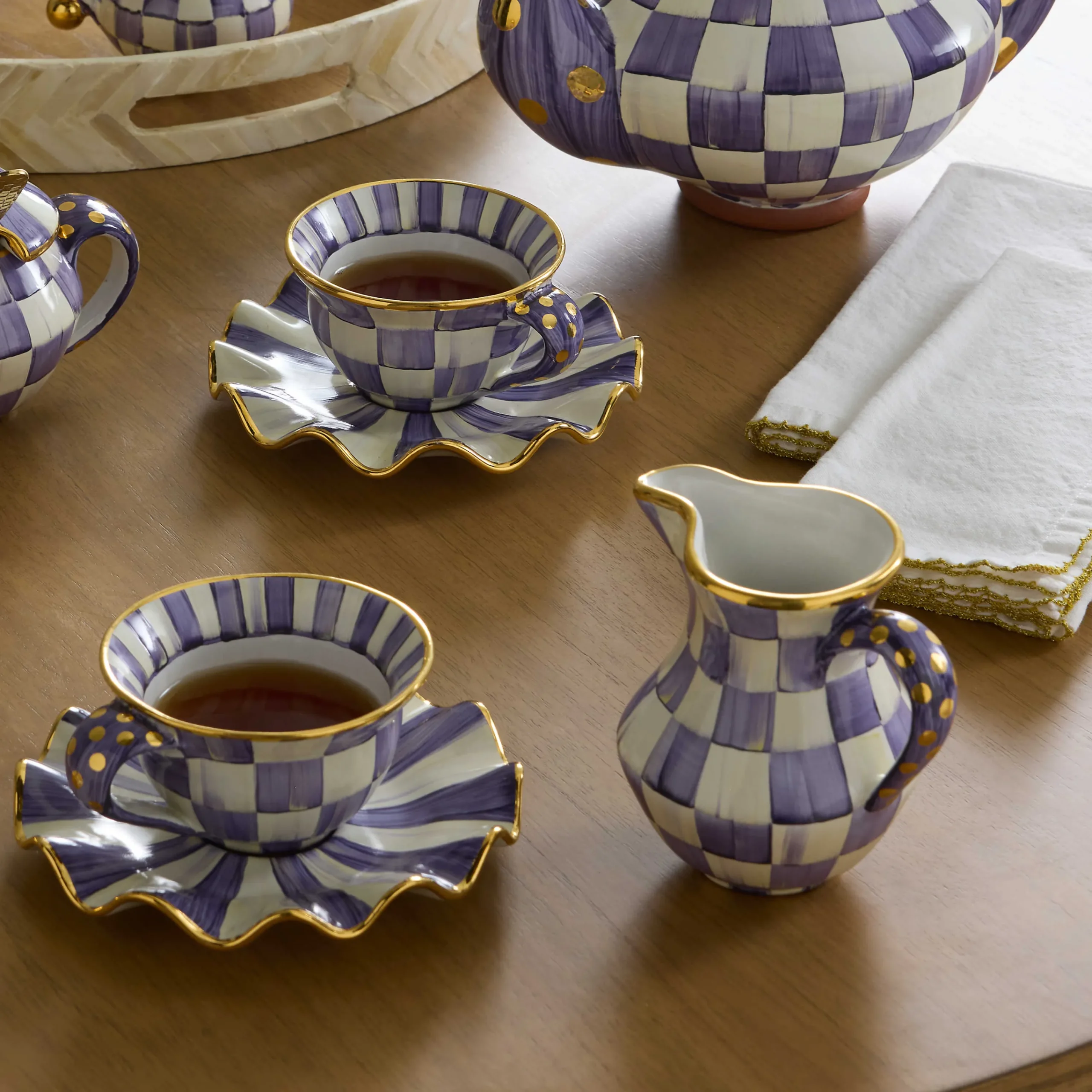 MacKenzie-Childs Plum Check Ceramic Creamer| The Coffee Shop|Fall Entertaining