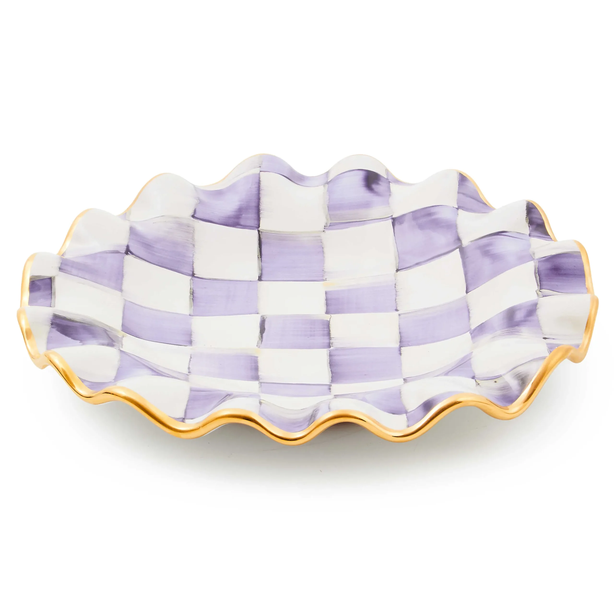 MacKenzie-Childs Plum Check Ceramic Fluted Dessert Plate| Fall Entertaining|Dinnerware & Flatware