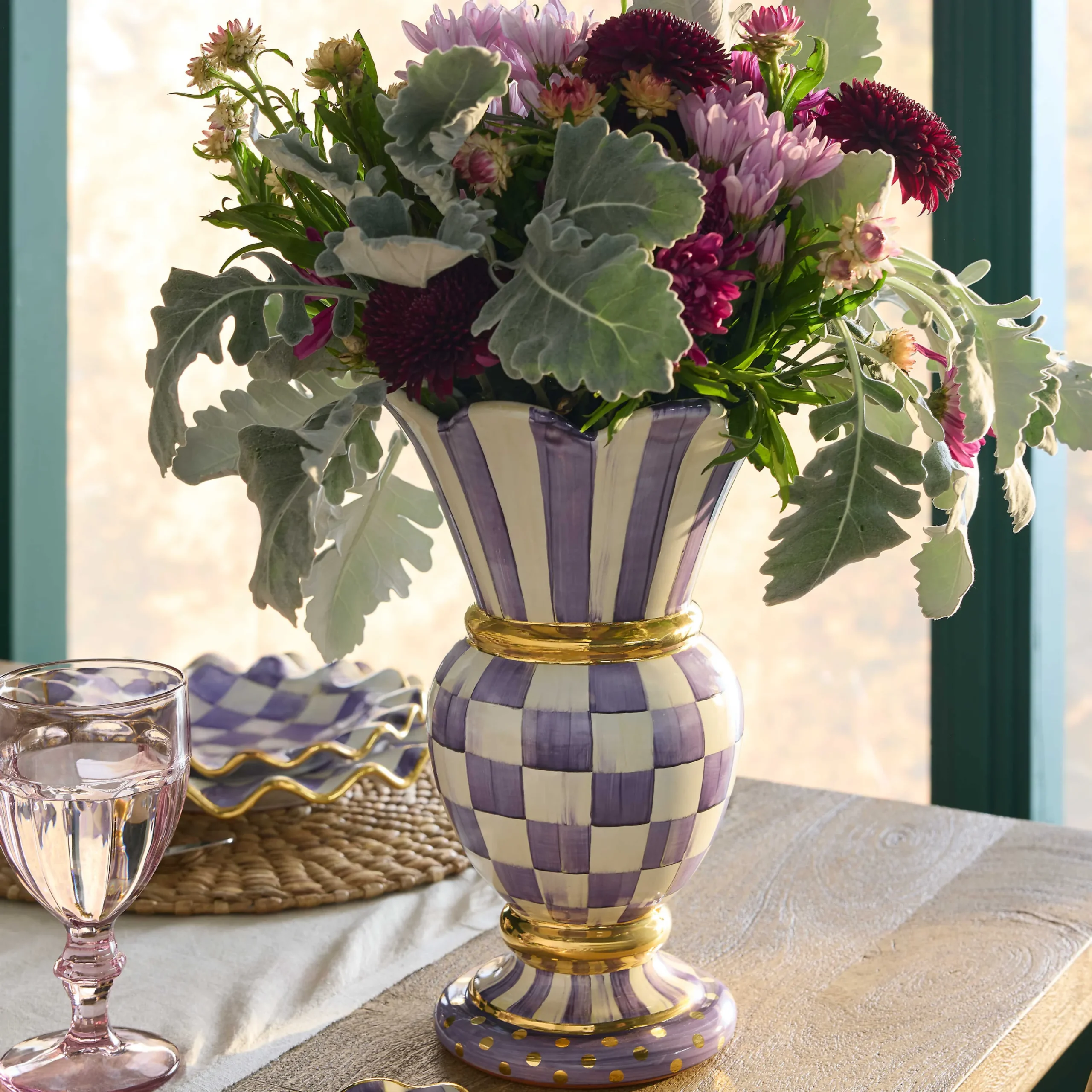 MacKenzie-Childs Plum Check Ceramic Great Vase| Room Accents|Fall Entertaining
