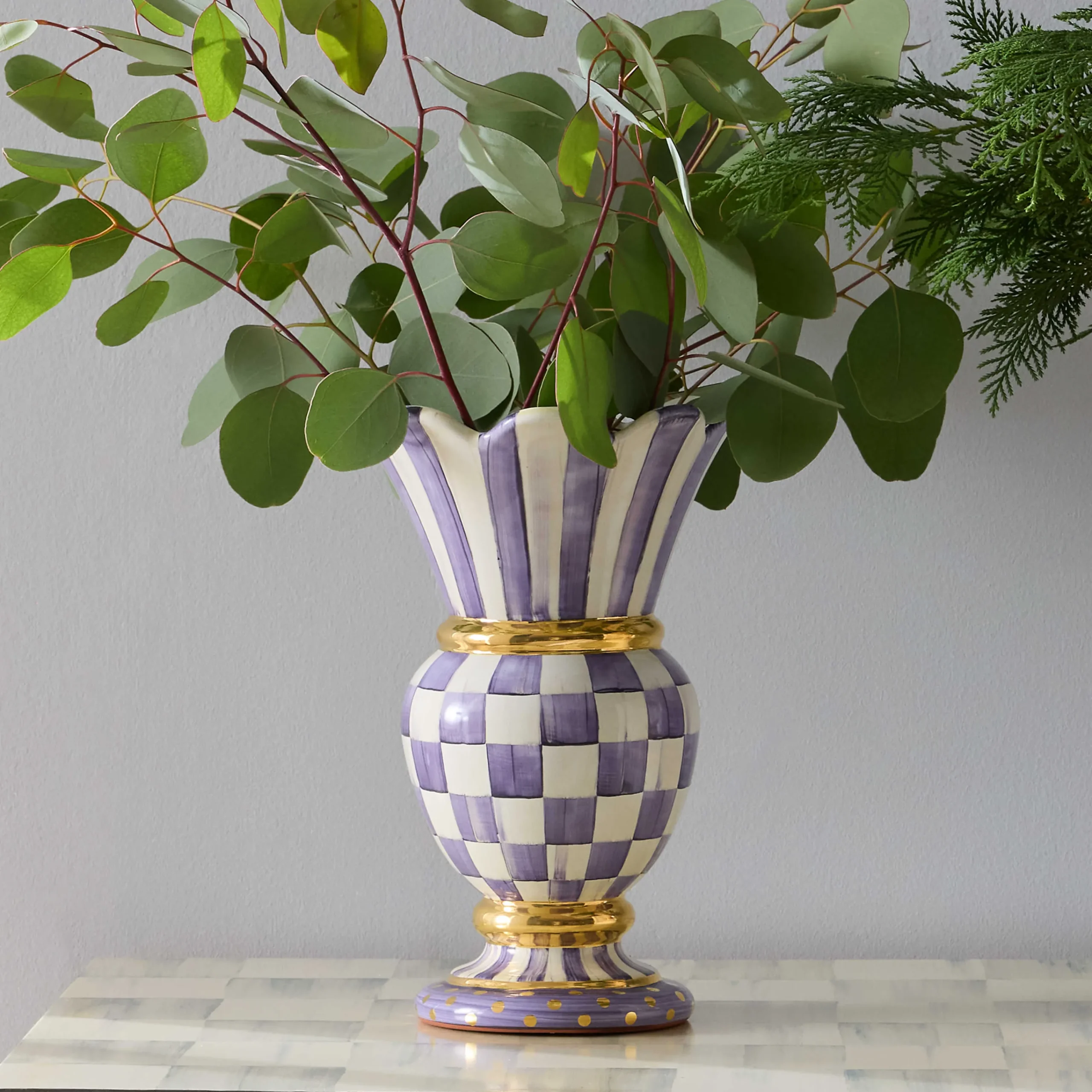 MacKenzie-Childs Plum Check Ceramic Great Vase| Room Accents|Fall Entertaining