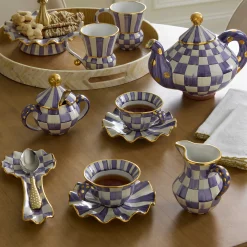 MacKenzie-Childs Plum Check Ceramic Saucer| The Coffee Shop|Fall Entertaining