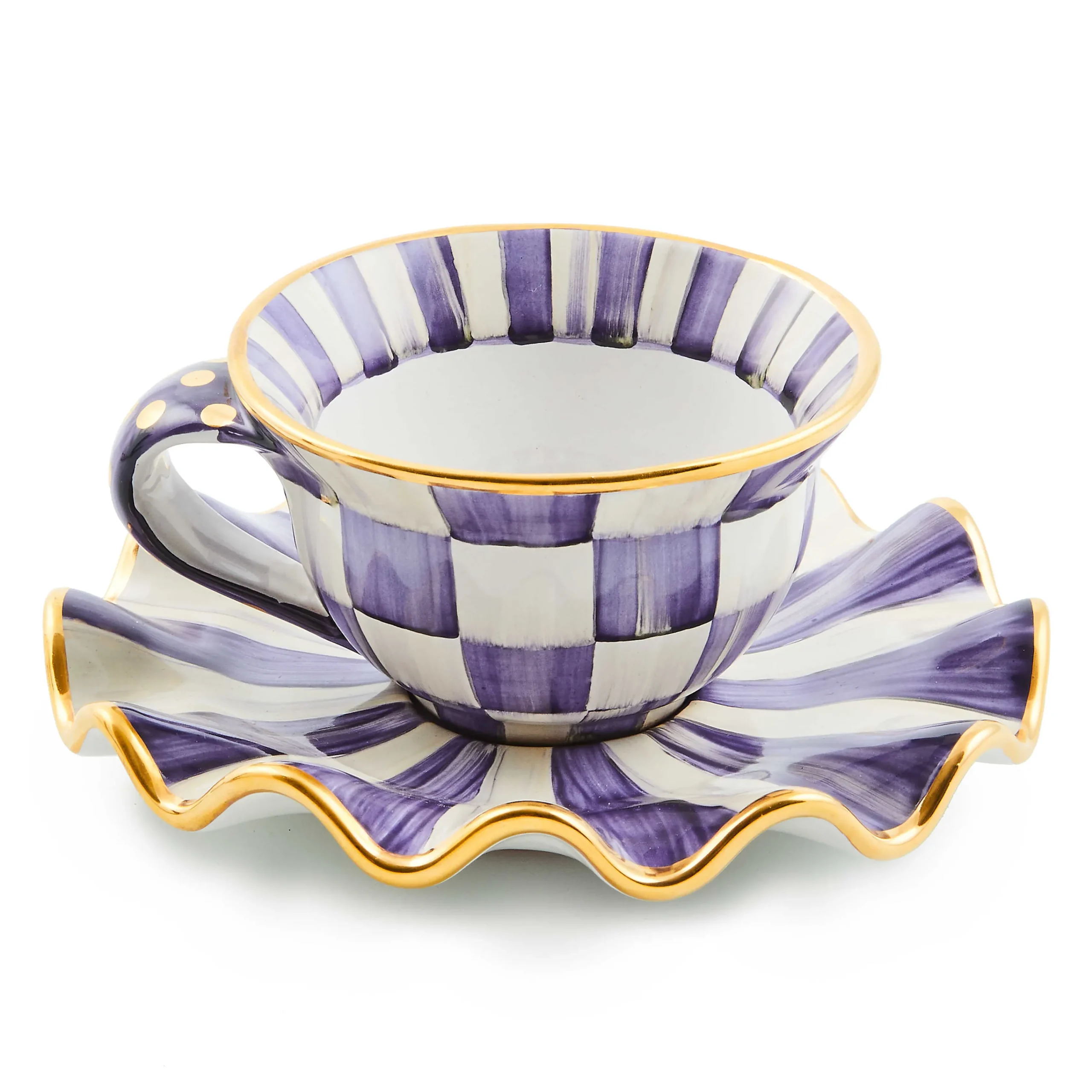 MacKenzie-Childs Plum Check Ceramic Saucer| The Coffee Shop|Fall Entertaining