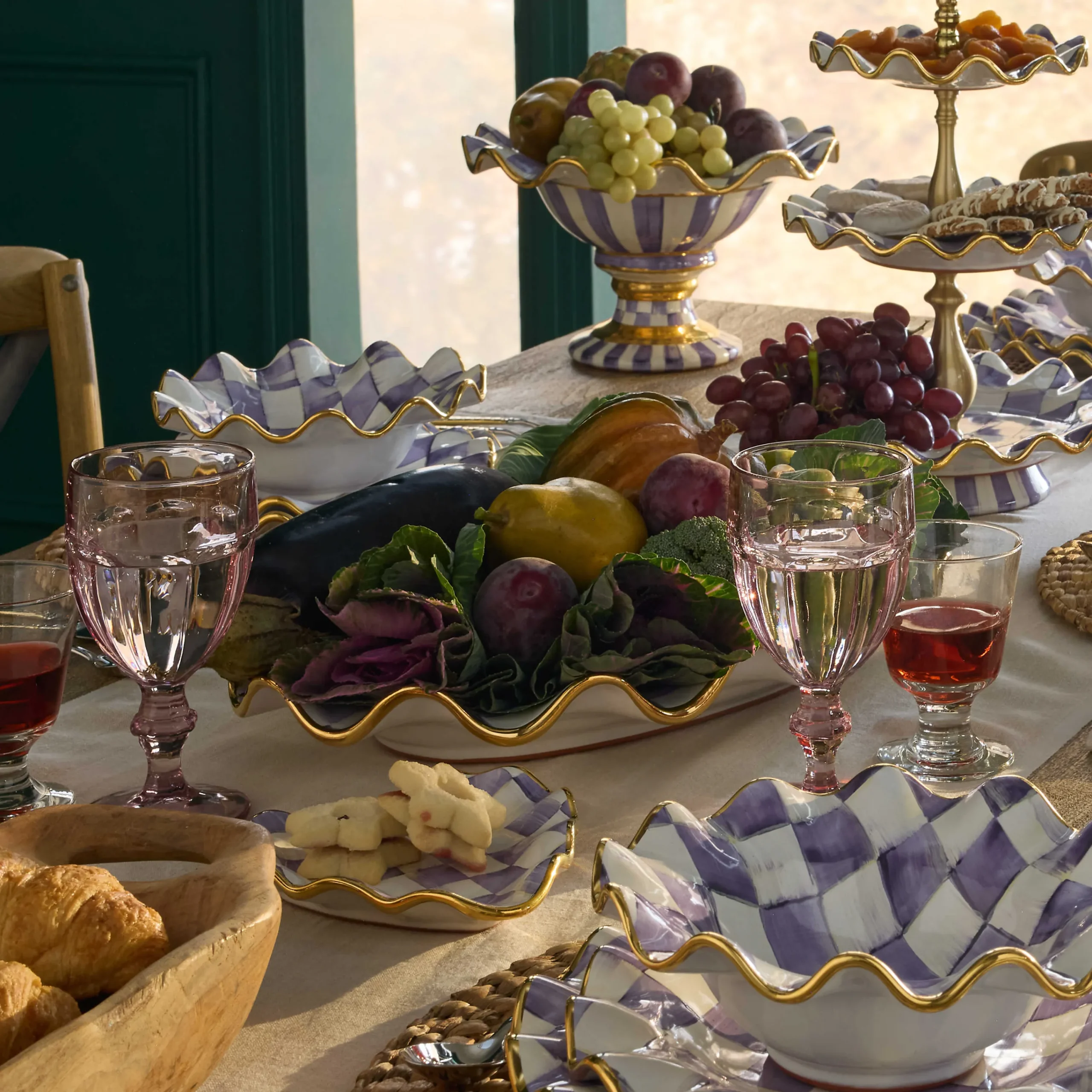 MacKenzie-Childs Plum Check Ceramic Serving Platter| Fall Entertaining|Serveware