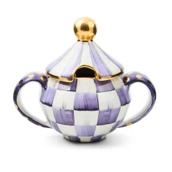 MacKenzie-Childs Plum Check Ceramic Sugar Bowl with Lid| The Coffee Shop|Fall Entertaining