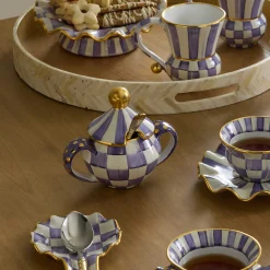 MacKenzie-Childs Plum Check Ceramic Sugar Bowl with Lid| The Coffee Shop|Fall Entertaining
