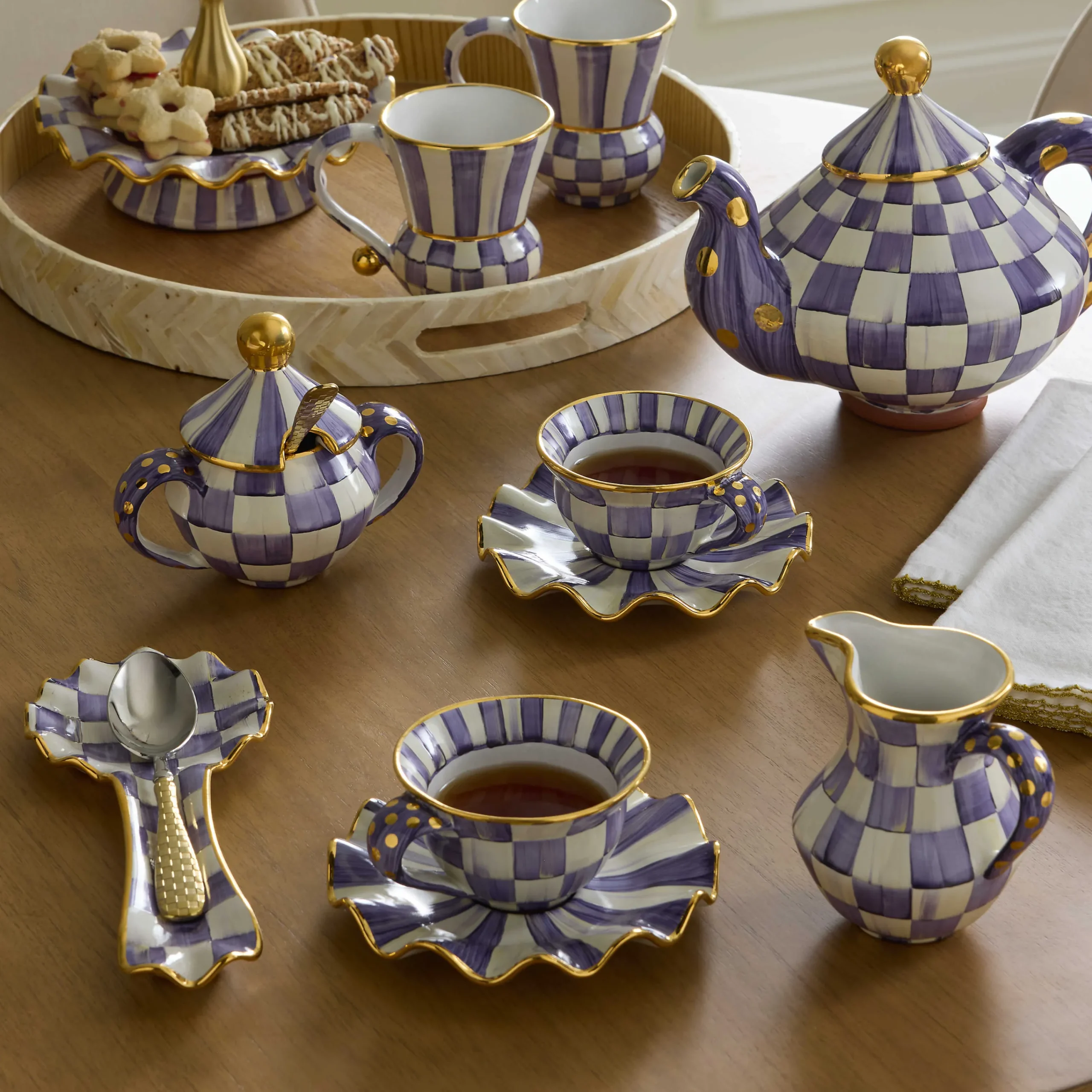 MacKenzie-Childs Plum Check Ceramic Teacup| The Coffee Shop|Fall Entertaining