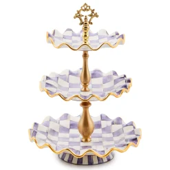MacKenzie-Childs Plum Check Ceramic Three Tier Sweet Stand| Fall Entertaining|Serveware