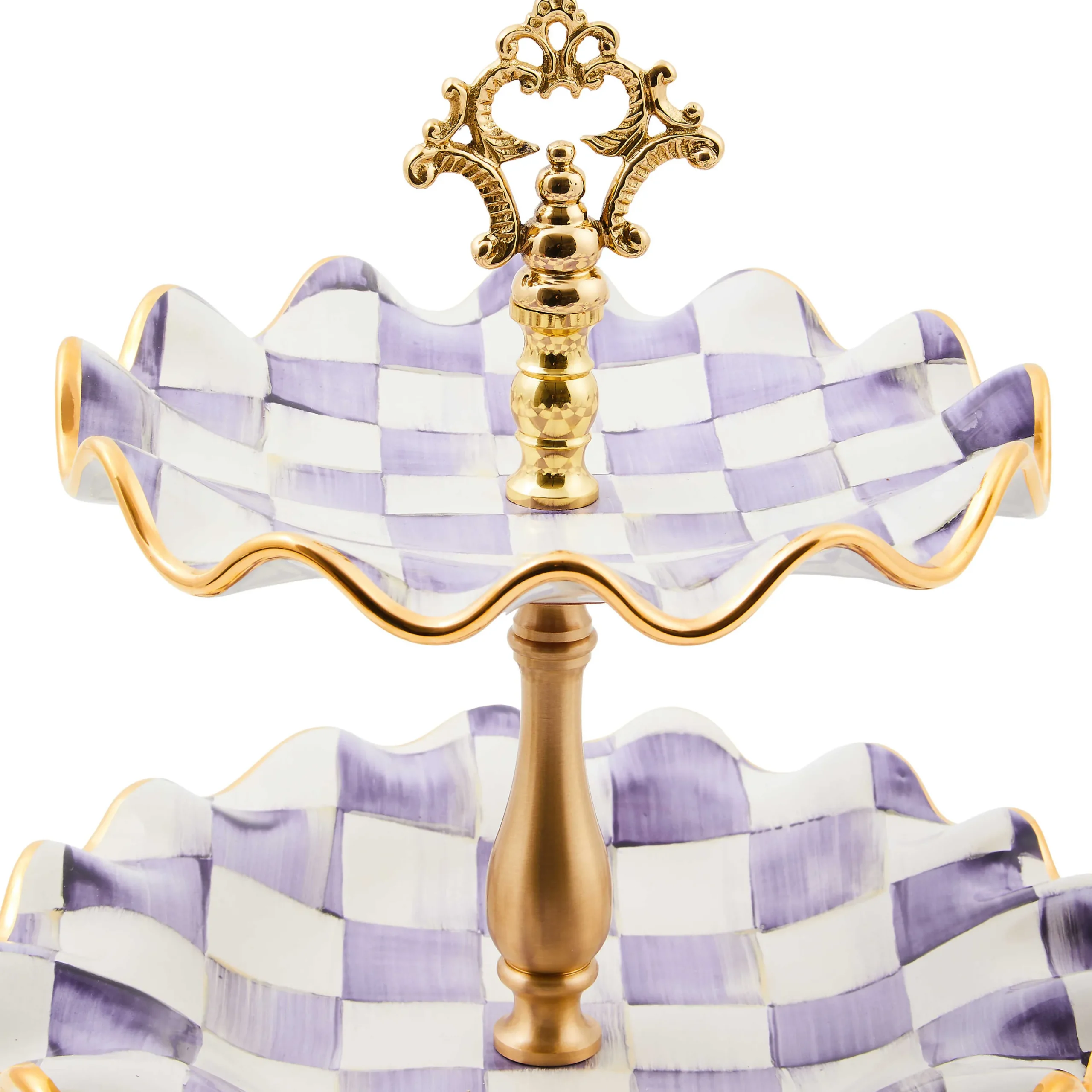 MacKenzie-Childs Plum Check Ceramic Three Tier Sweet Stand| Fall Entertaining|Serveware