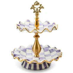 MacKenzie-Childs Plum Check Ceramic Two Tier Sweet Stand| Fall Entertaining|Serveware