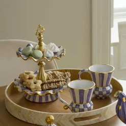 MacKenzie-Childs Plum Check Ceramic Two Tier Sweet Stand| Fall Entertaining|Serveware